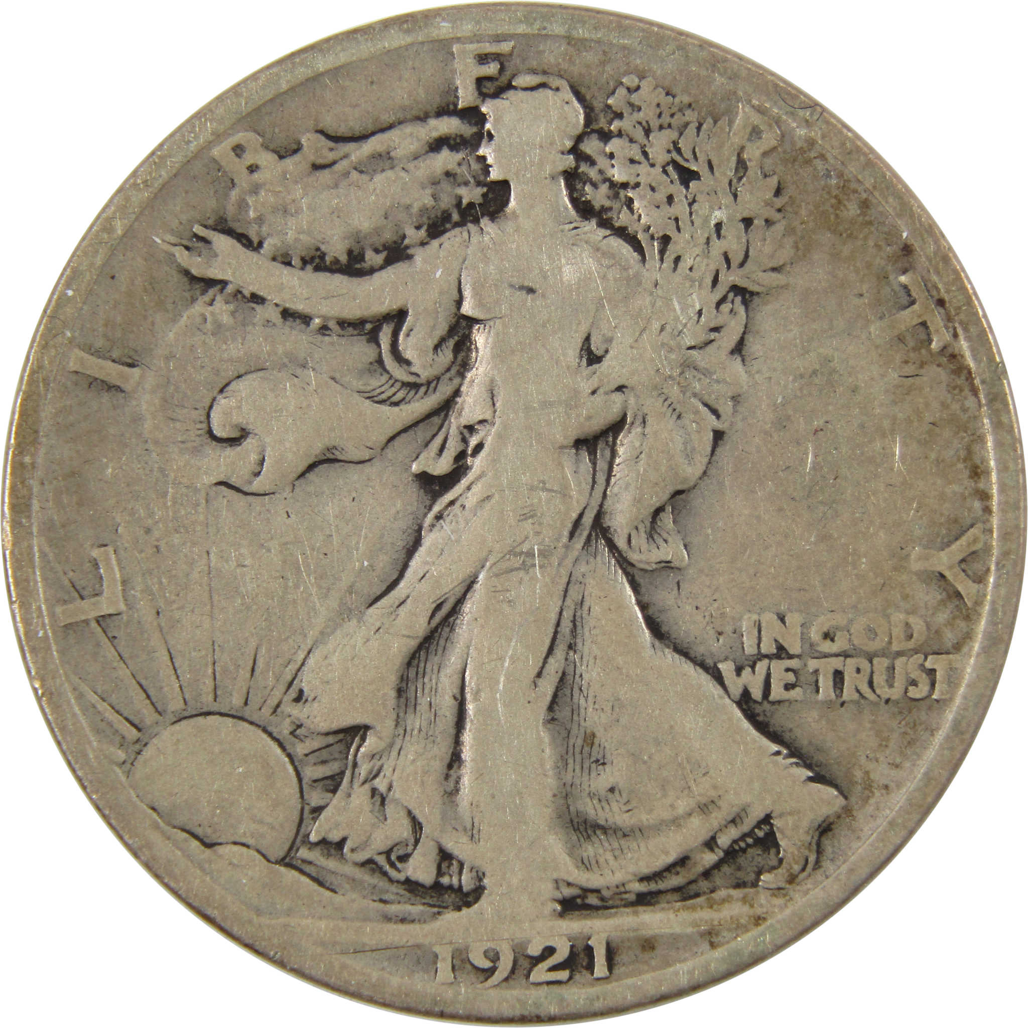 1921 S Liberty Walking Half Dollar F Fine 90% Silver 50c SKU:I10081