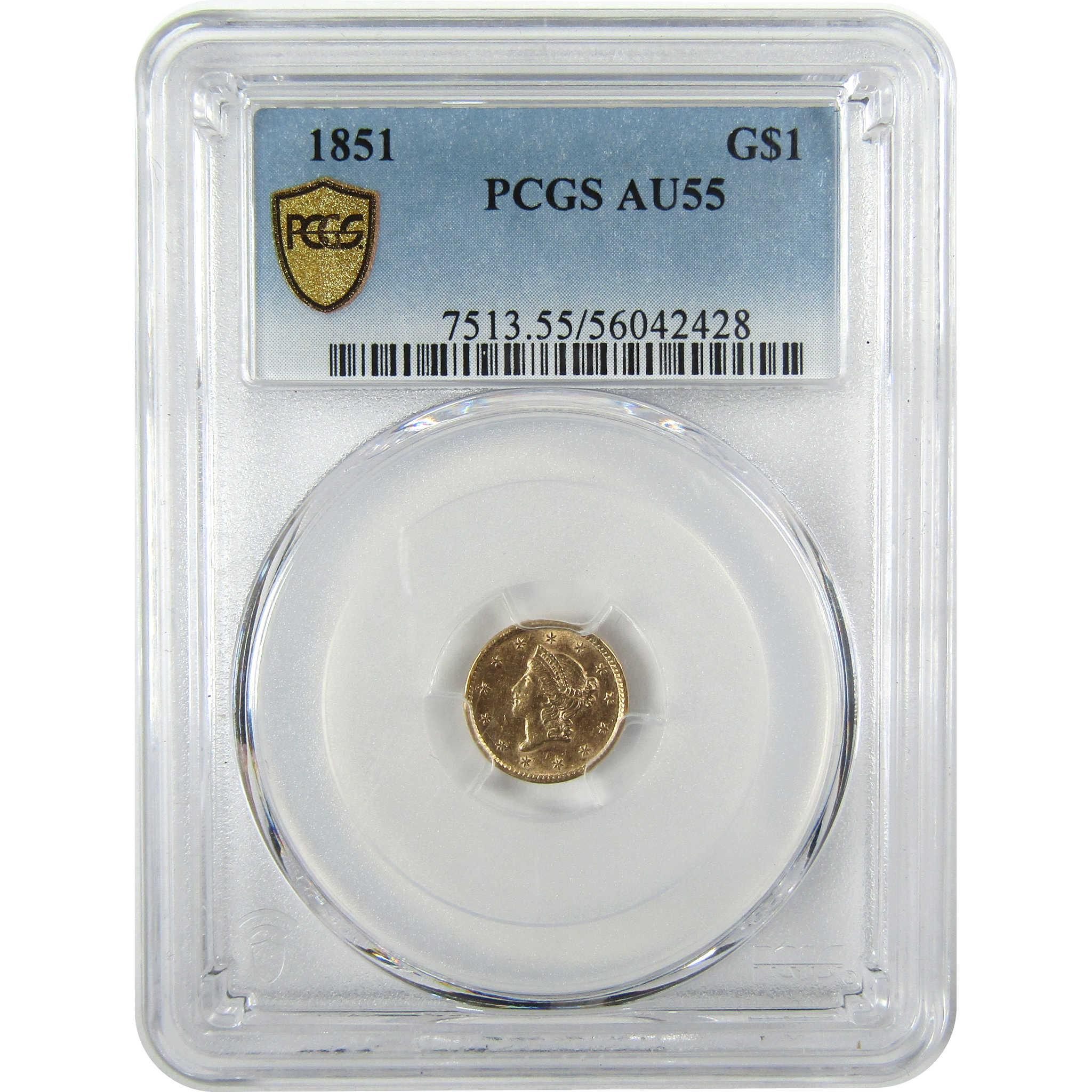 1851 Liberty Head Gold Dollar AU 55 PCGS $1 Coin Collectible SKU:CP200