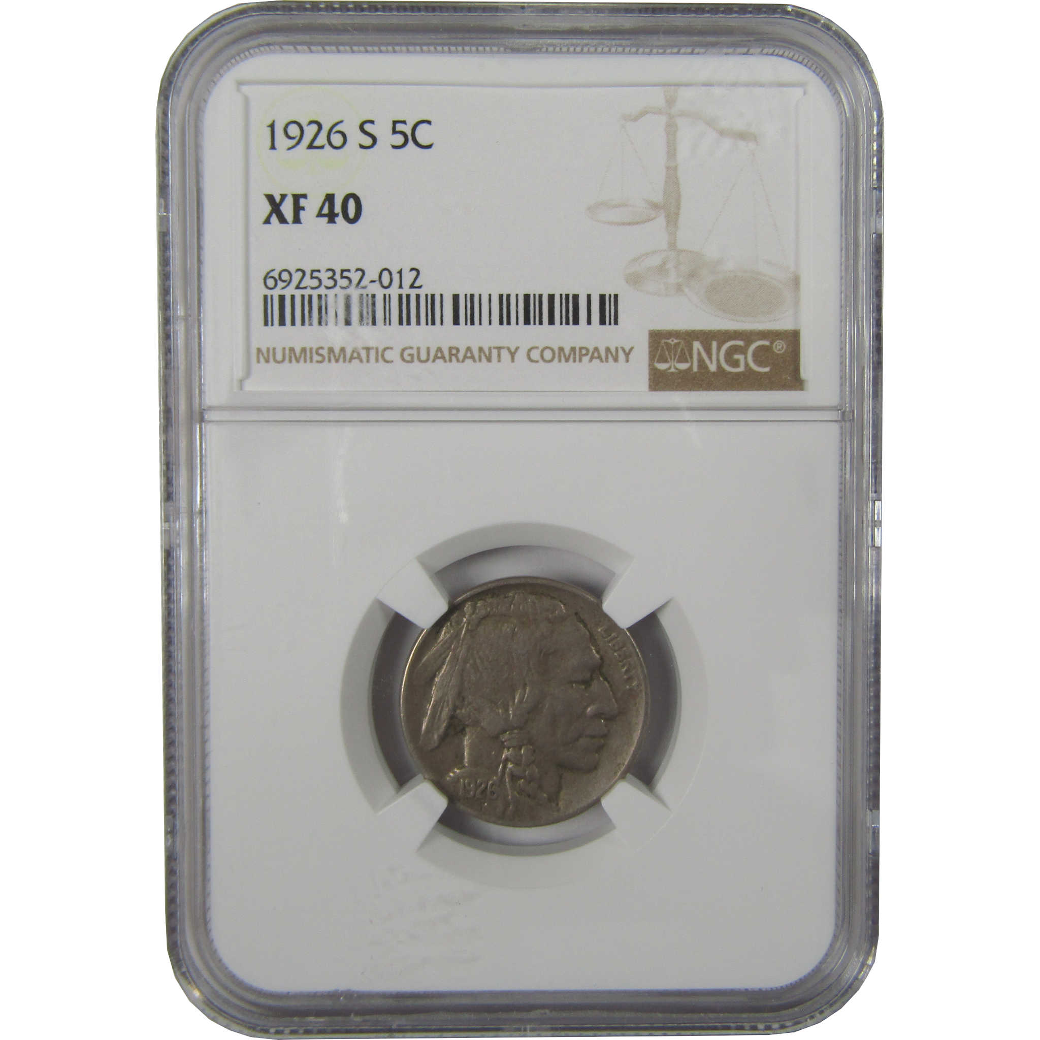 1926 S Indian Head Buffalo Nickel XF 40 NGC 5c Coin SKU:I21210