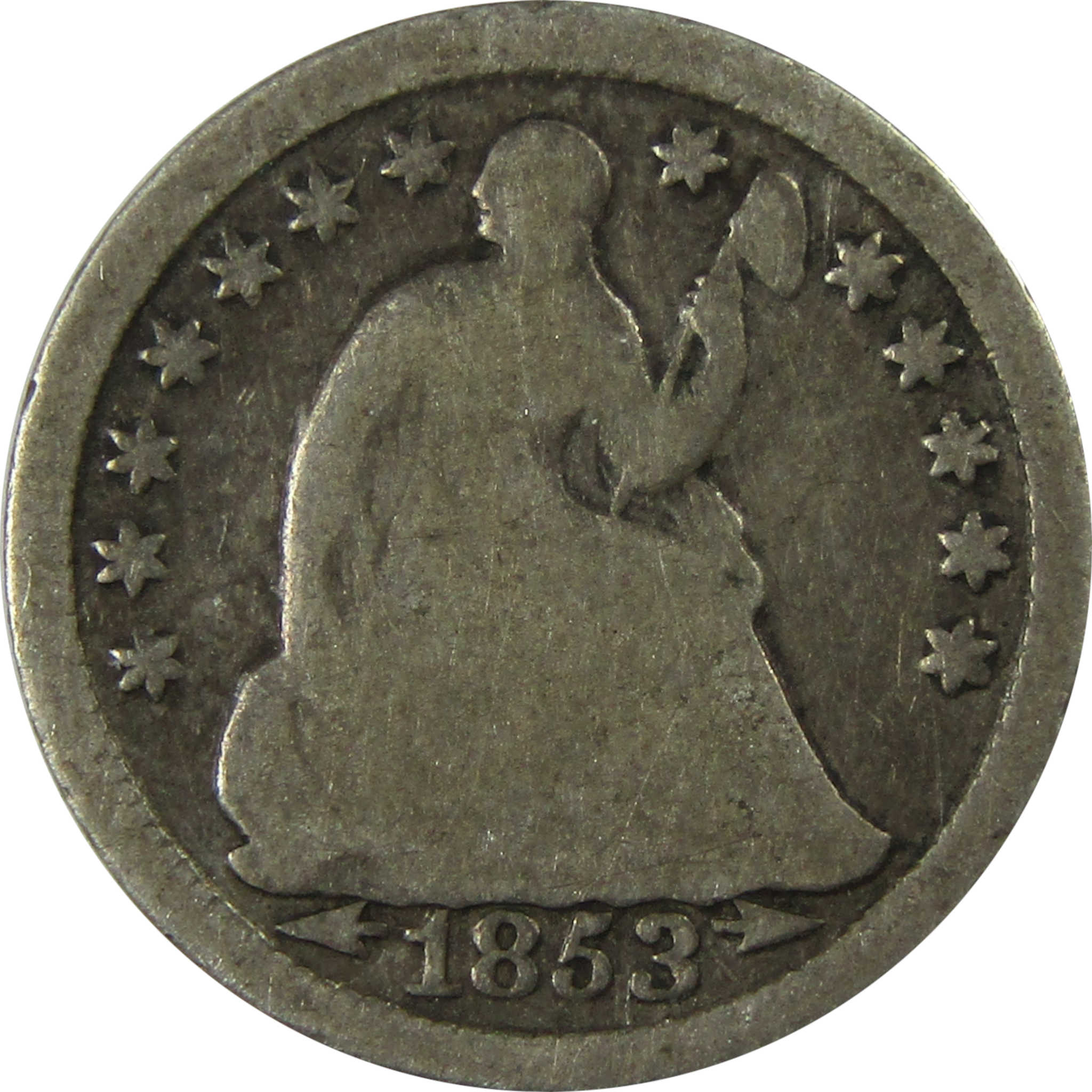 1853 Arrows Seated Liberty Silver Dime G Good 10c Coin SKU:I25925