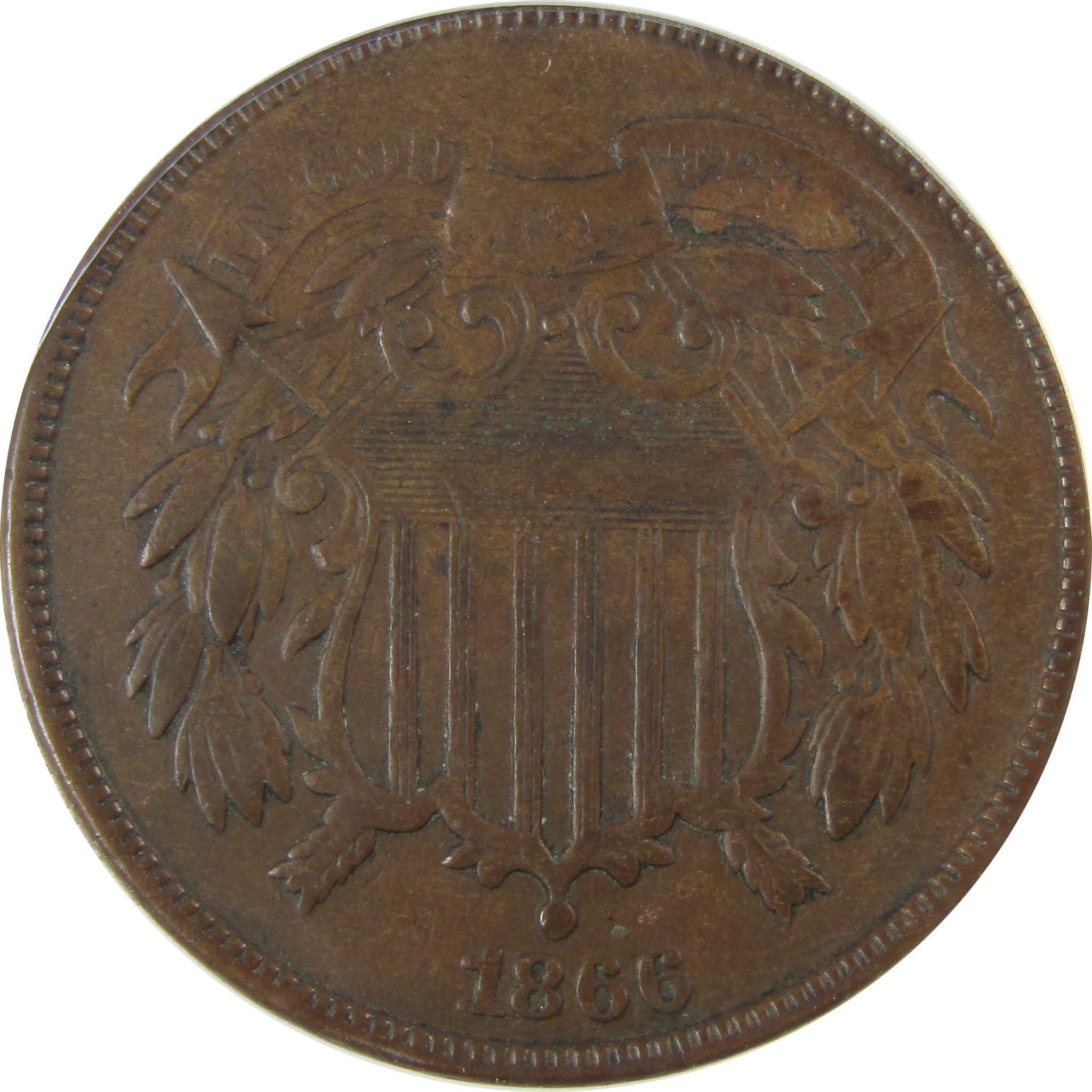 1866 Two Cent Piece VF 20 ANACS 2c Coin Collectible SKU:CP758