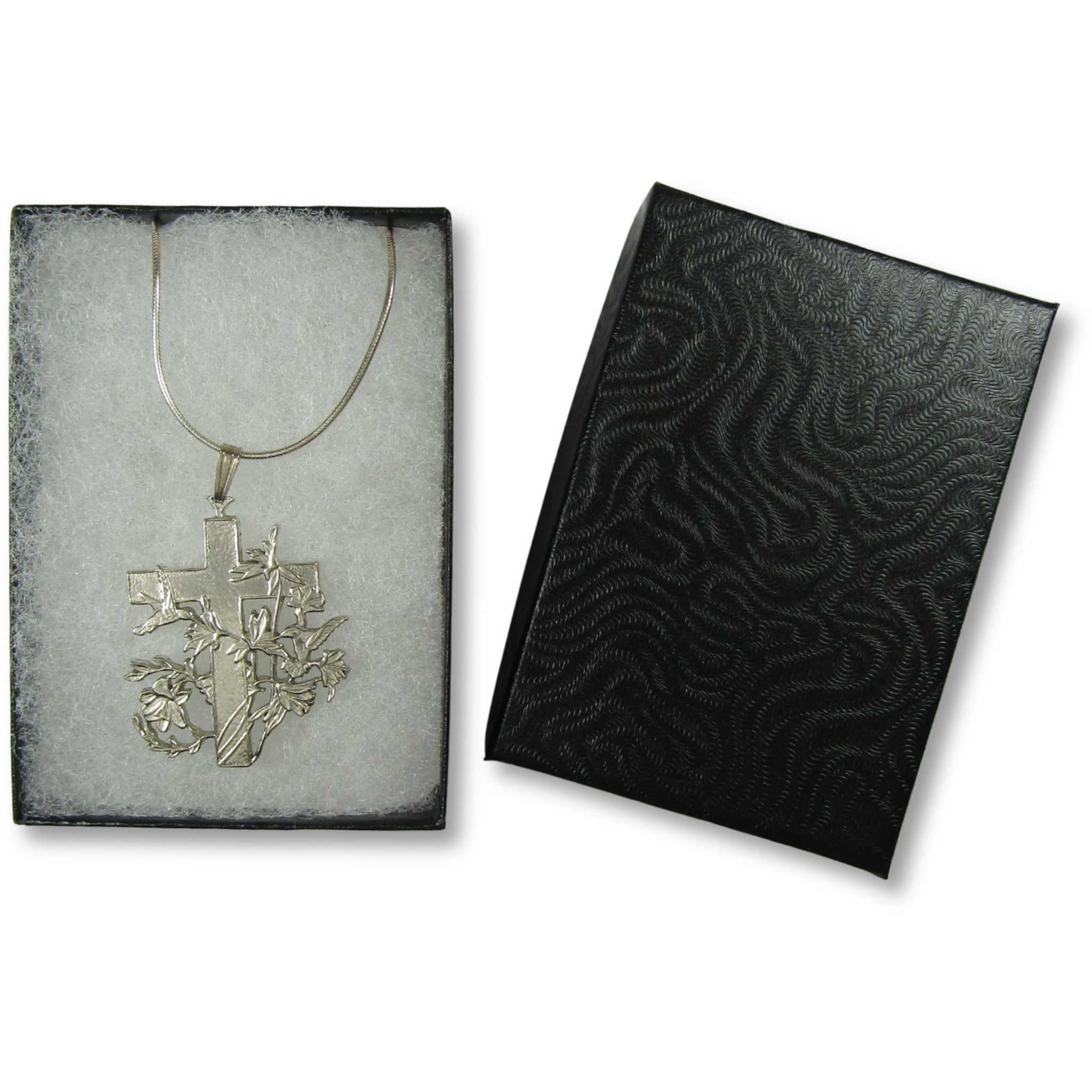 Hummingbird and Flowers Sterling Silver Cross Necklace with Chain