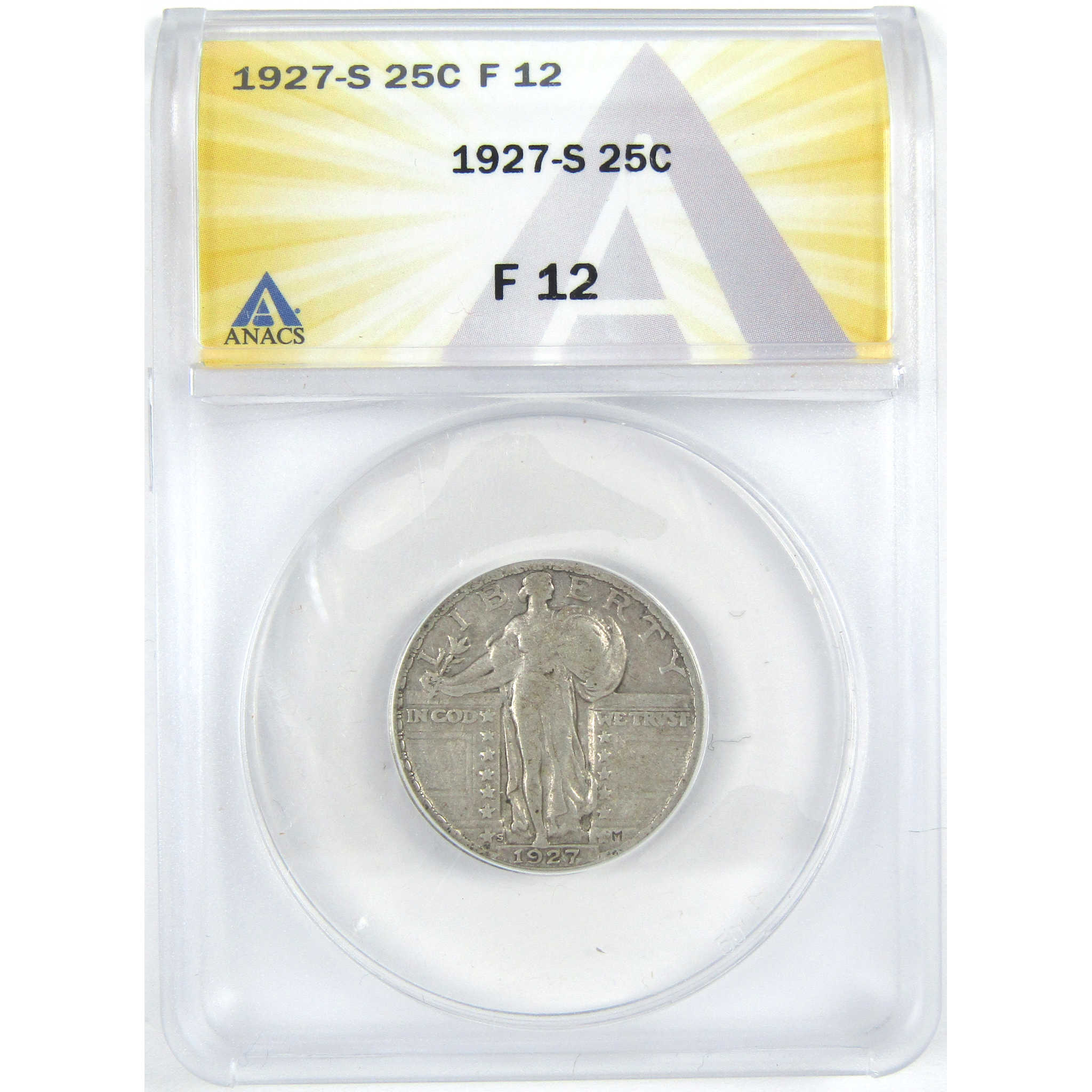 1927 S Standing Liberty Quarter F 12 ANACS Silver 25c Coin SKU:I16317