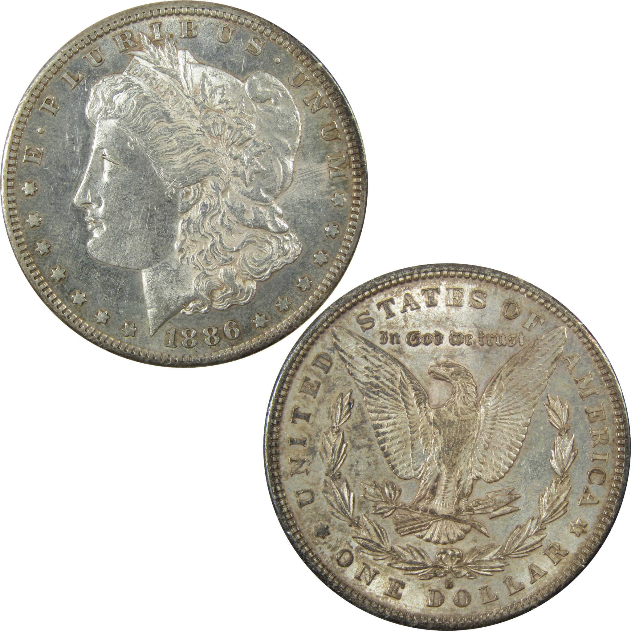 1886 S Morgan Silver Dollar AU About Uncirculated $1 Coin SKU:CP1396 - Morgan coin - Morgan silver dollar - Morgan silver dollar for sale - Profile Coins &amp; Collectibles