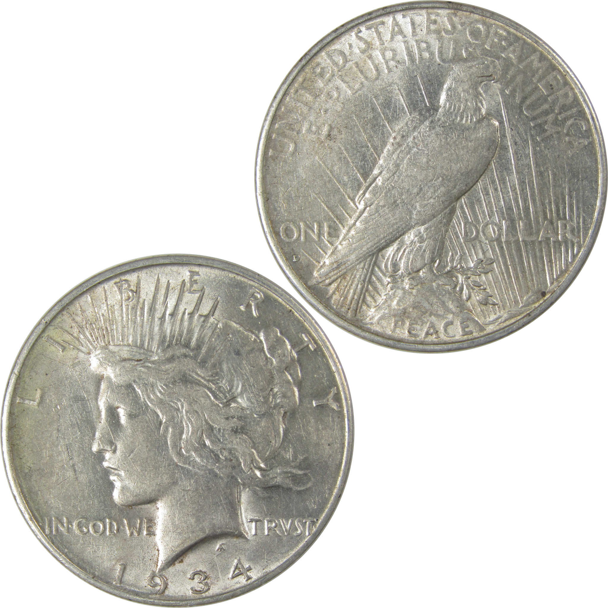 1934 D Peace Dollar AU About Uncirculated Silver $1 Coin SKU:I22800