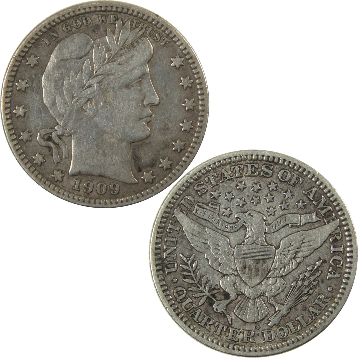 1909 D Barber Silver Quarter XF EF Extremely Fine 25c Coin SKU:I28520