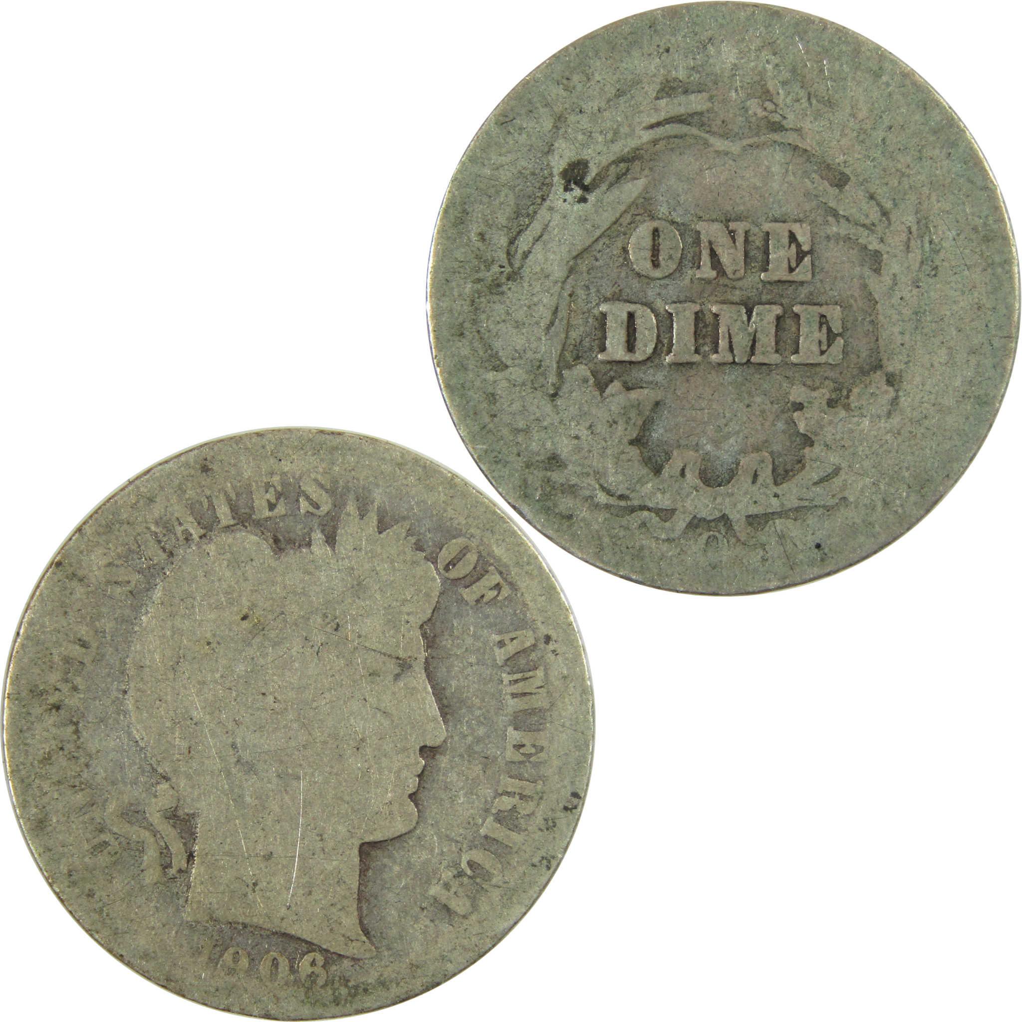 1906 O Barber Silver Dime AG About Good 10c Coin Collectible SKU:CP690