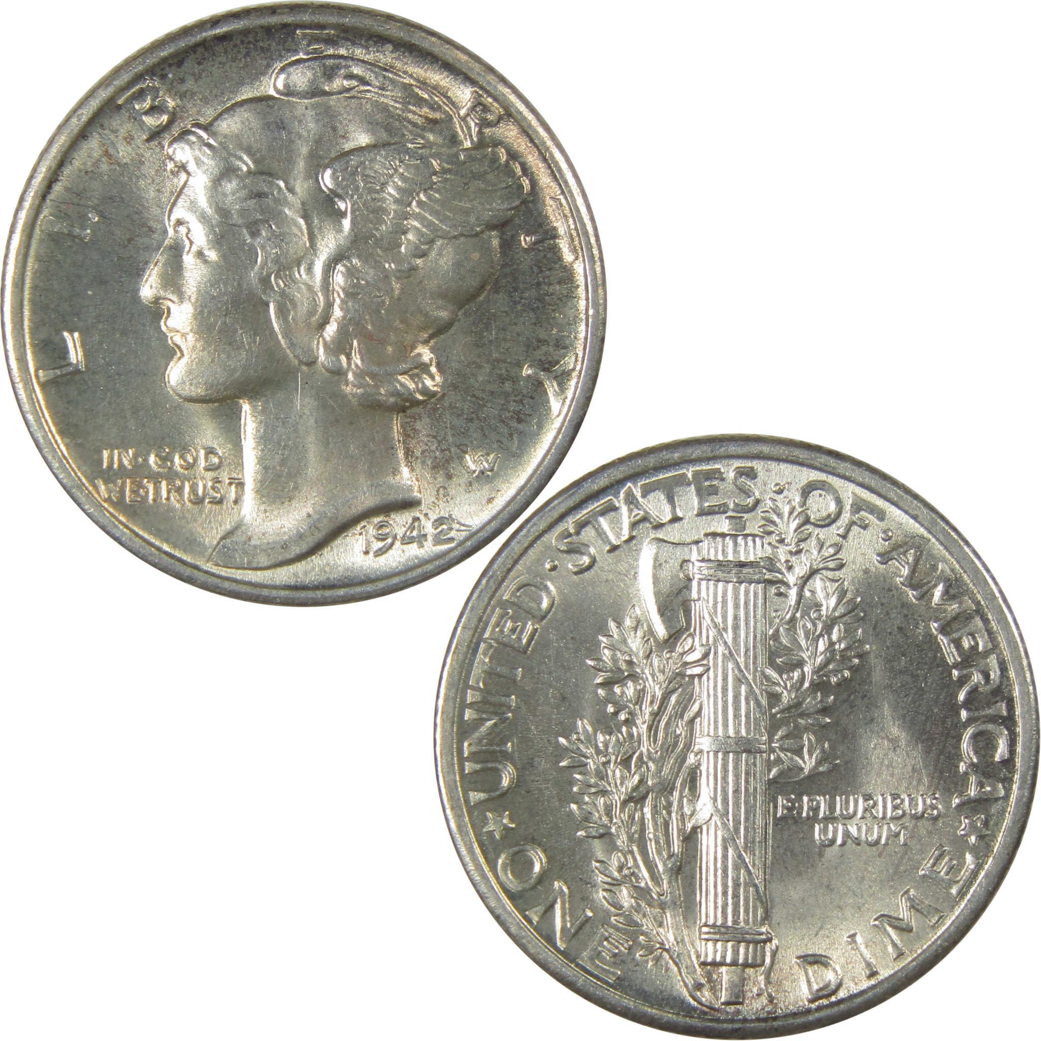 1942 Mercury Silver 10c BU Choice Uncirculated Mint State SKU:I24010