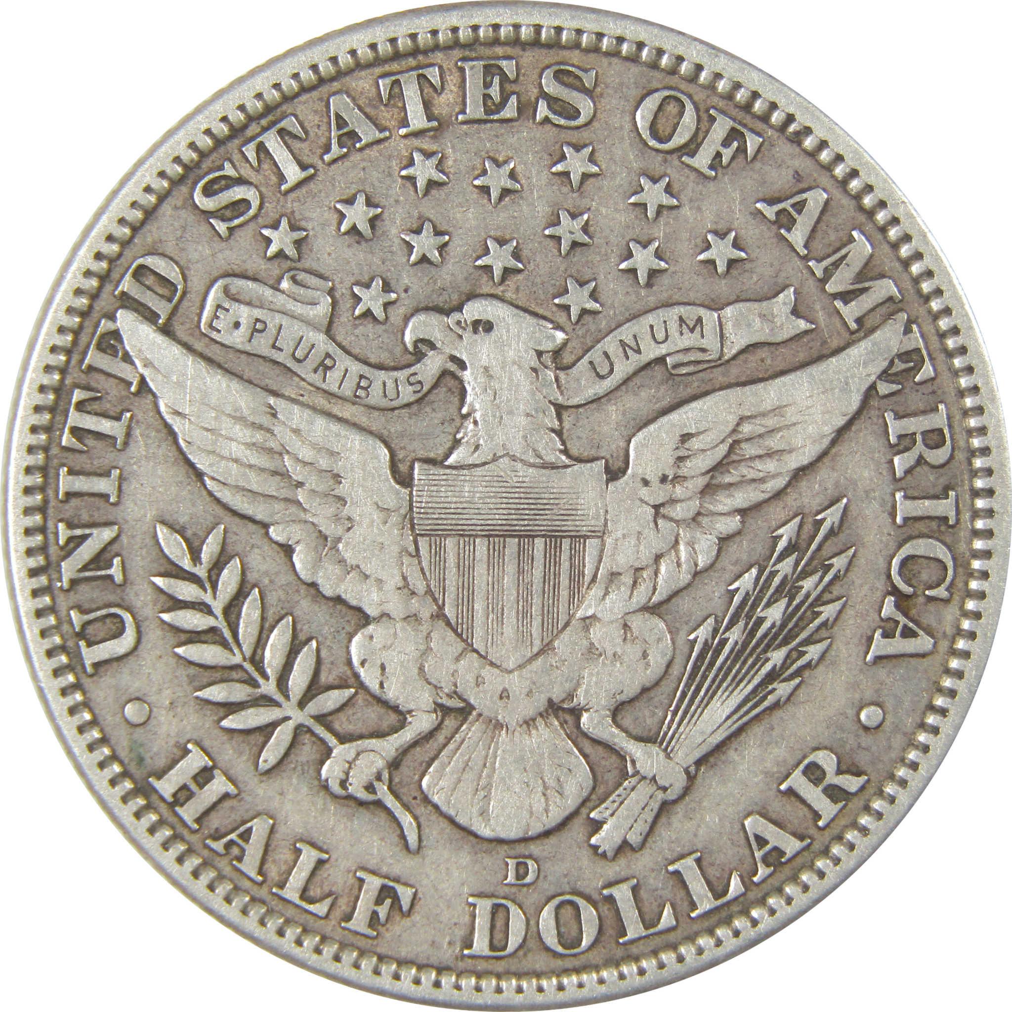1915 D Barber Silver Half Dollar VF Very Fine 50c Coin SKU:I24220