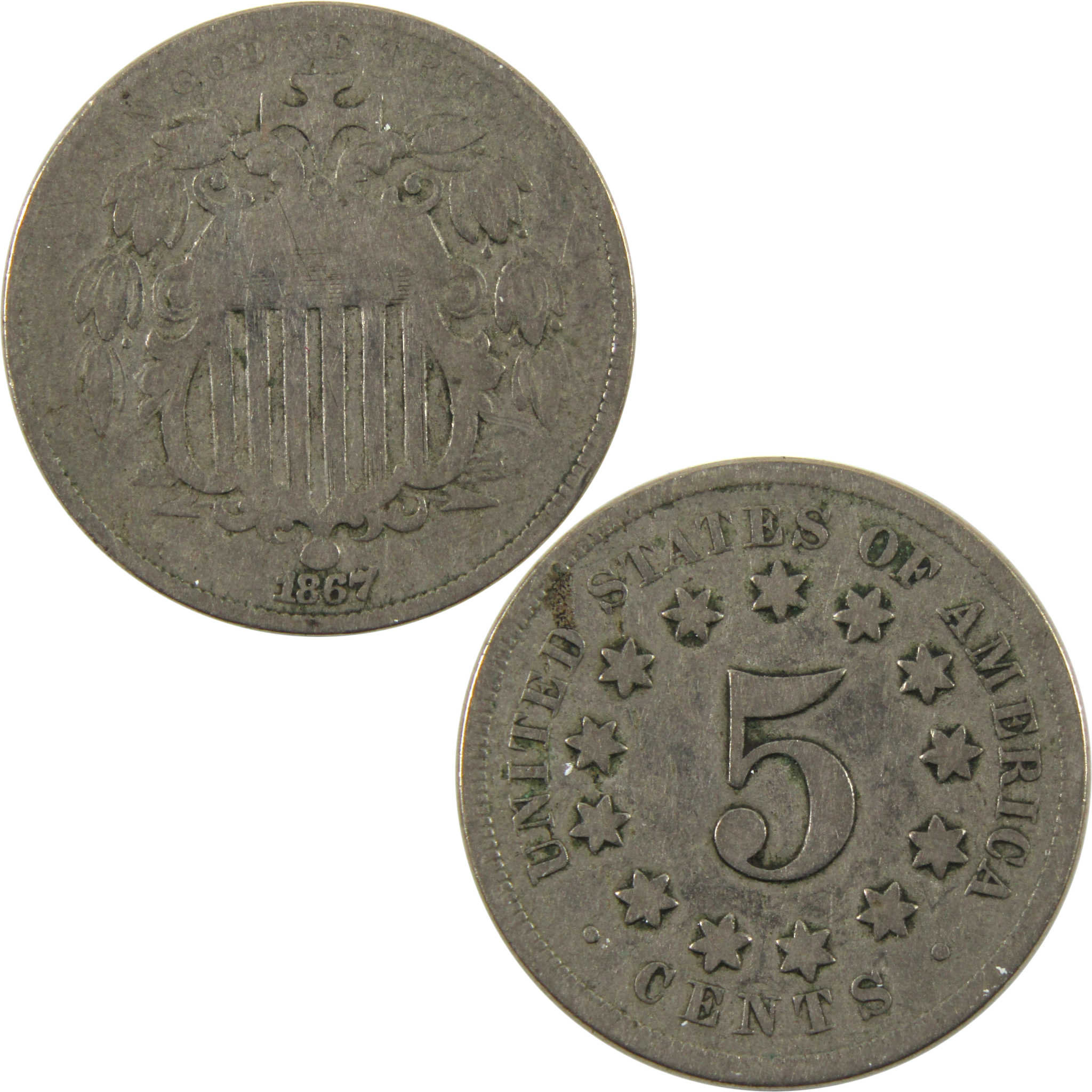 1867 Rays Shield Nickel VG Very Good 5c Coin SKU:I10222
