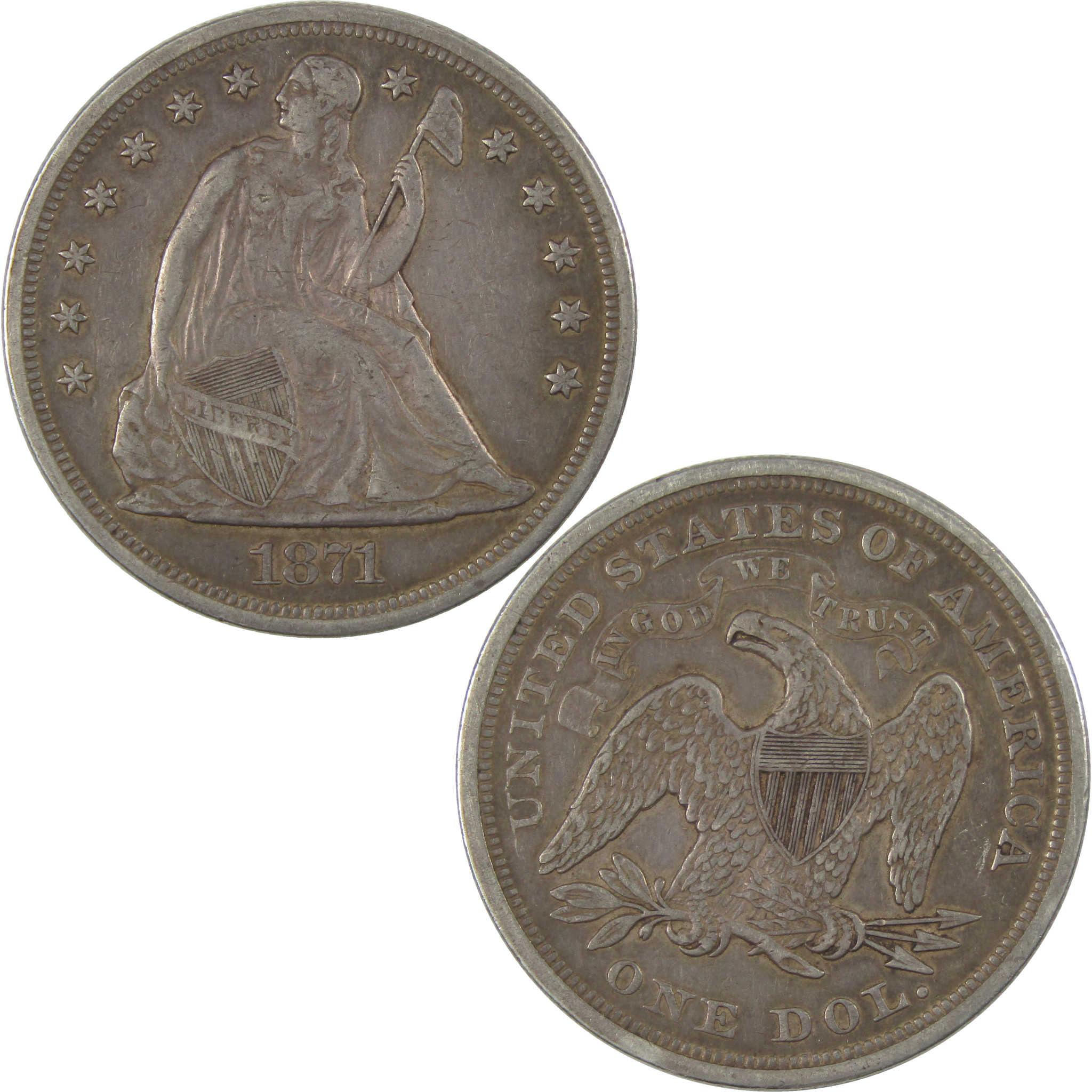 1871 Seated Liberty Silver Dollar VF Very Fine $1 Coin Collectible