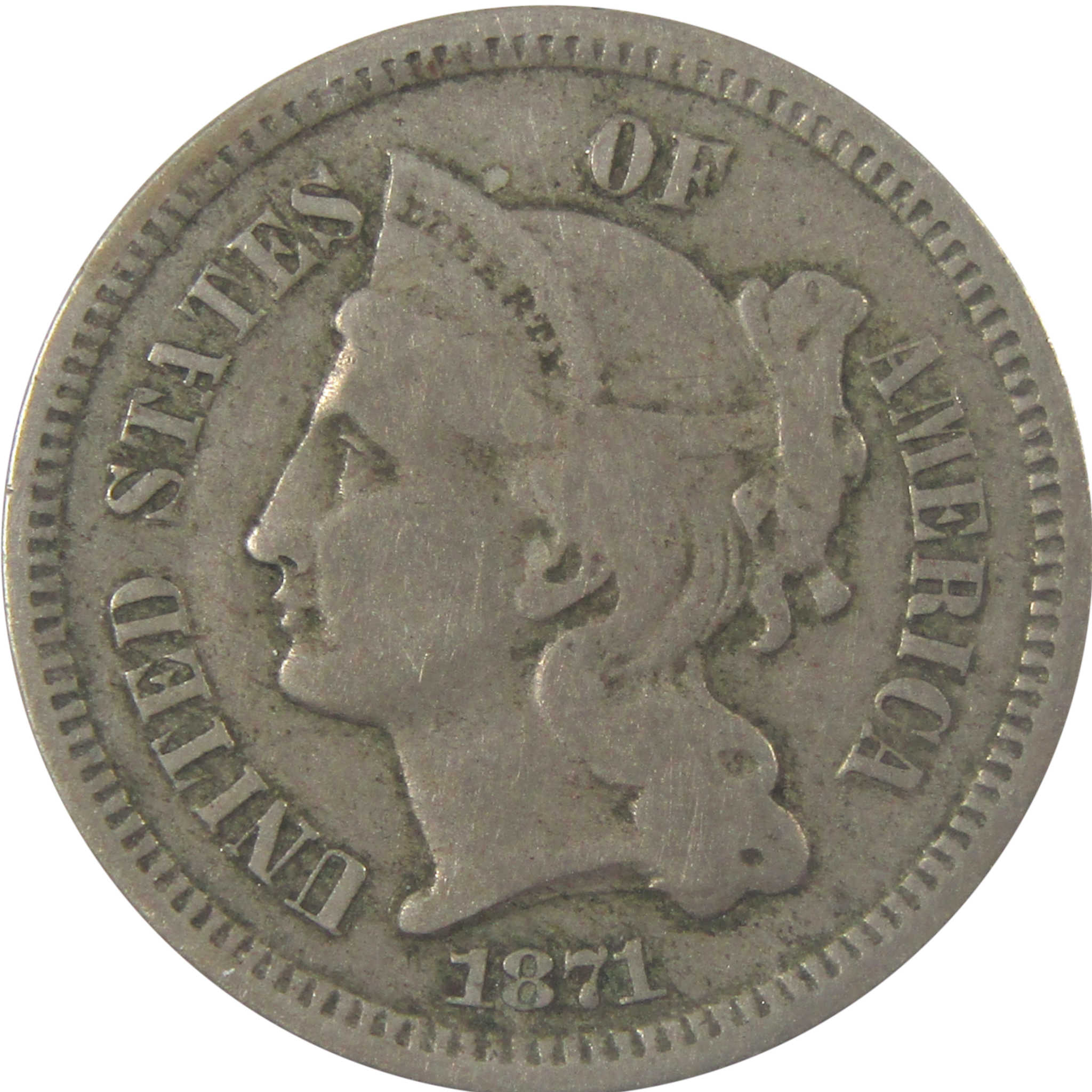 1871 Nickel Three Cent Piece VG Very Good 3c Coin SKU:I24304