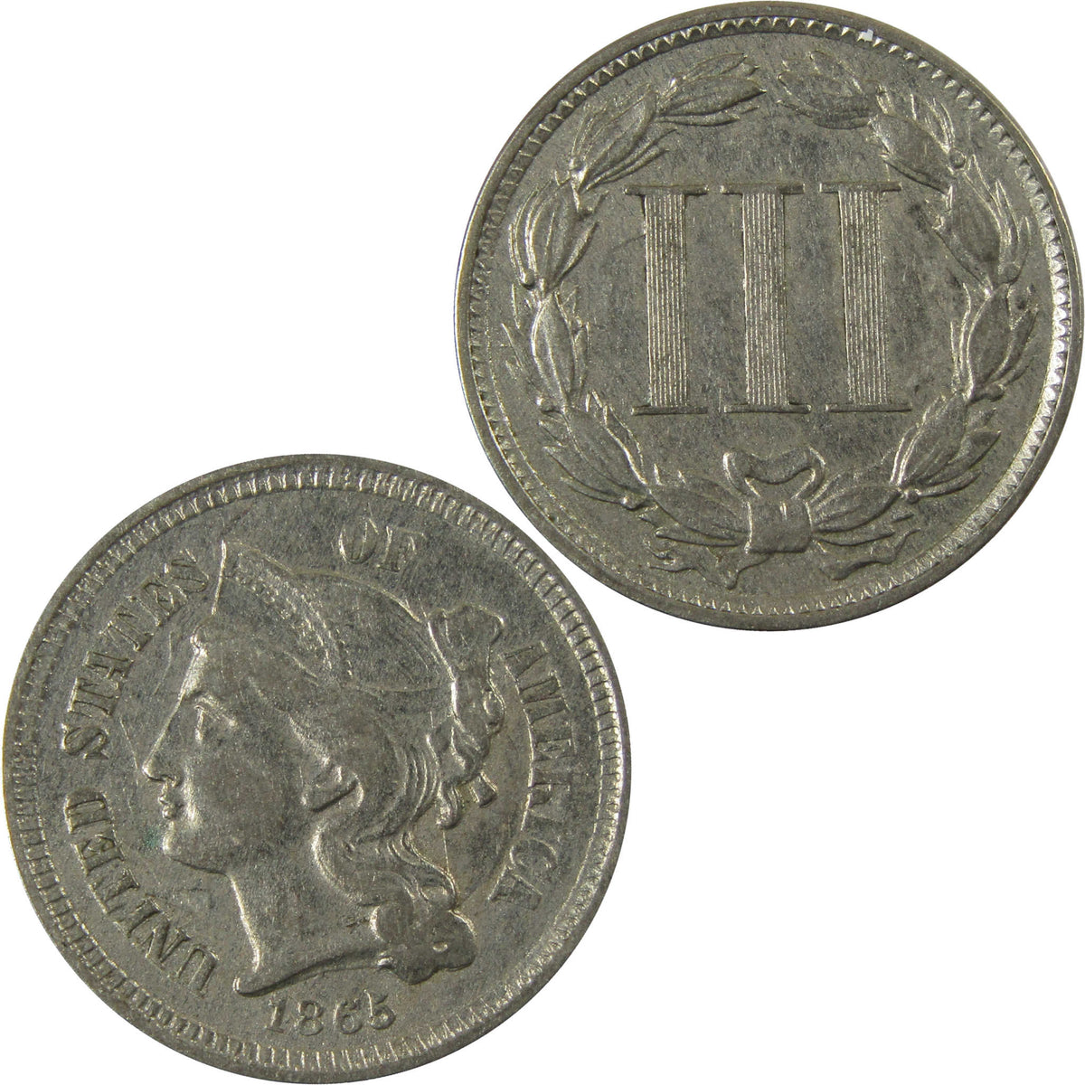 1865 Nickel Three Cent Piece XF EF Extremely Fine Details SKU:I28511
