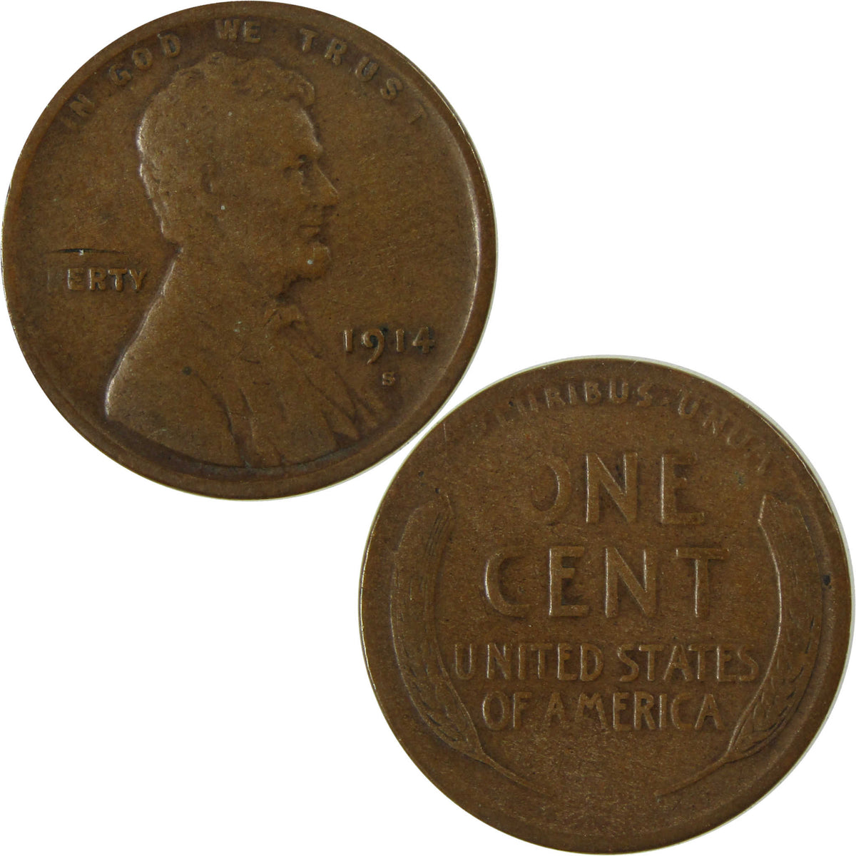 1914 S Lincoln Wheat Cent VG Very Good Penny 1c Coin SKU:CP1586
