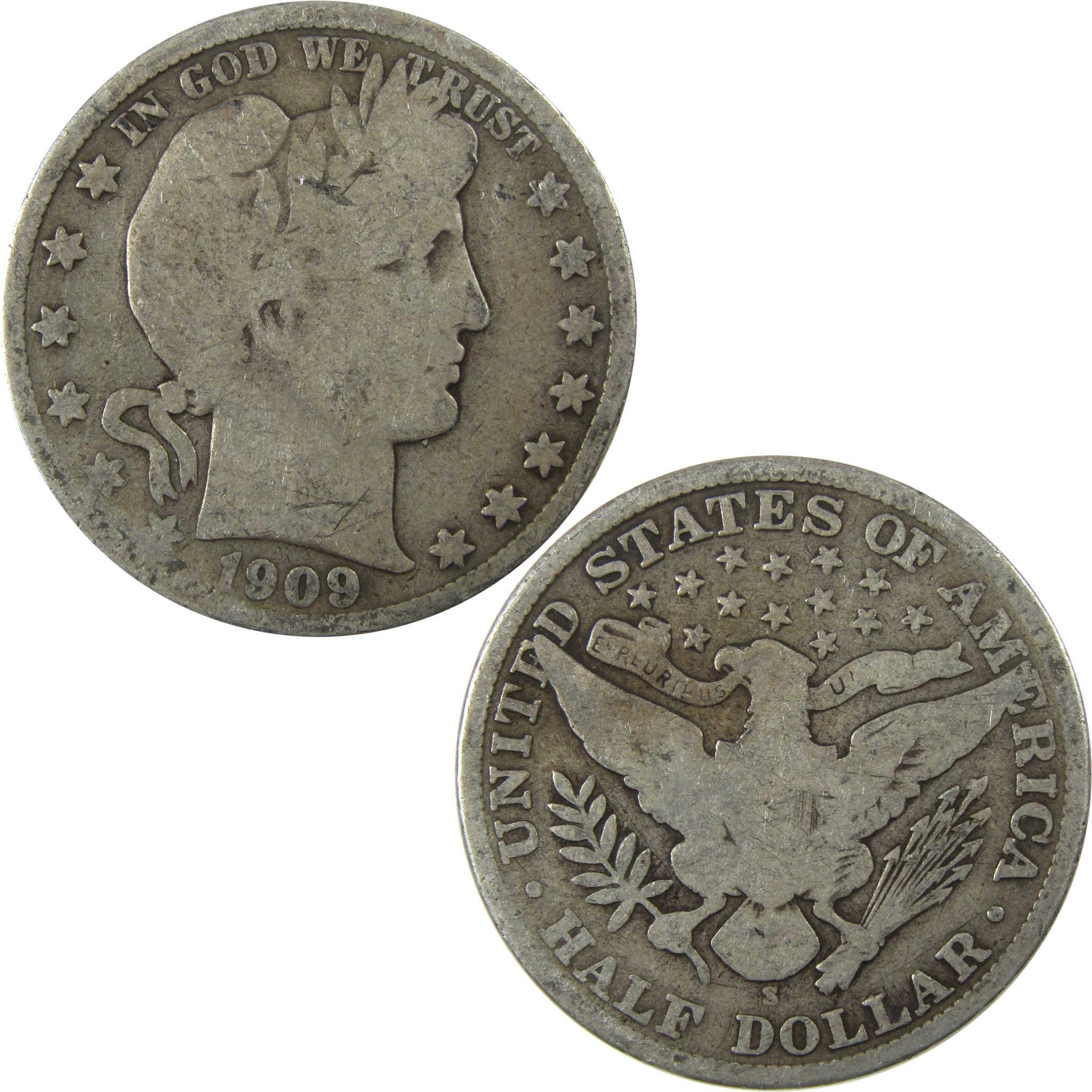 1909 S Barber Silver Half Dollar G Good Details 50c Coin SKU:I25817