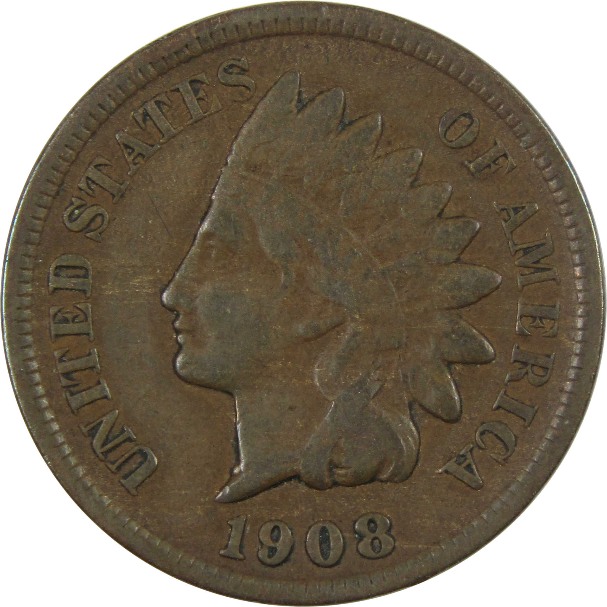 1908 S Indian Head Cent F Fine Penny 1c Coin SKU:I14763