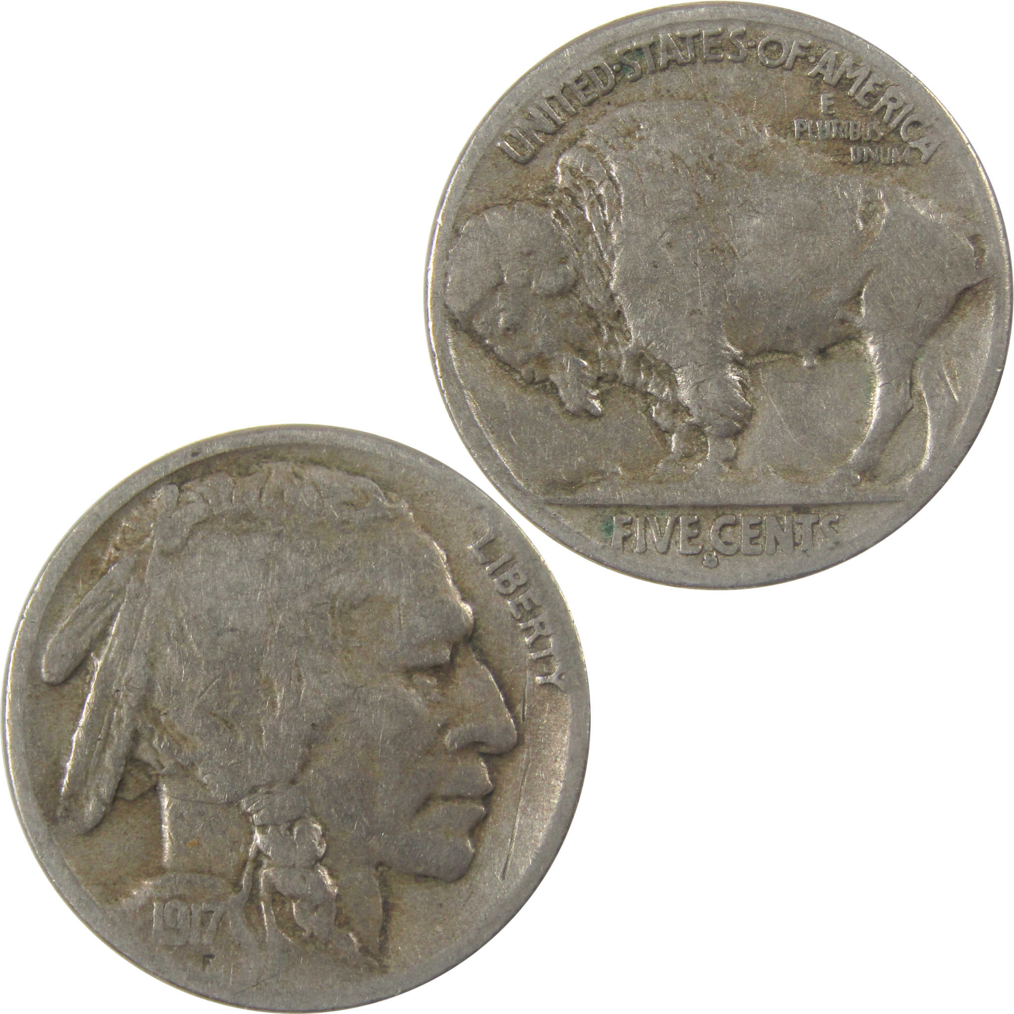 1917 S Indian Head Buffalo Nickel F Fine 5c Coin SKU:I23692