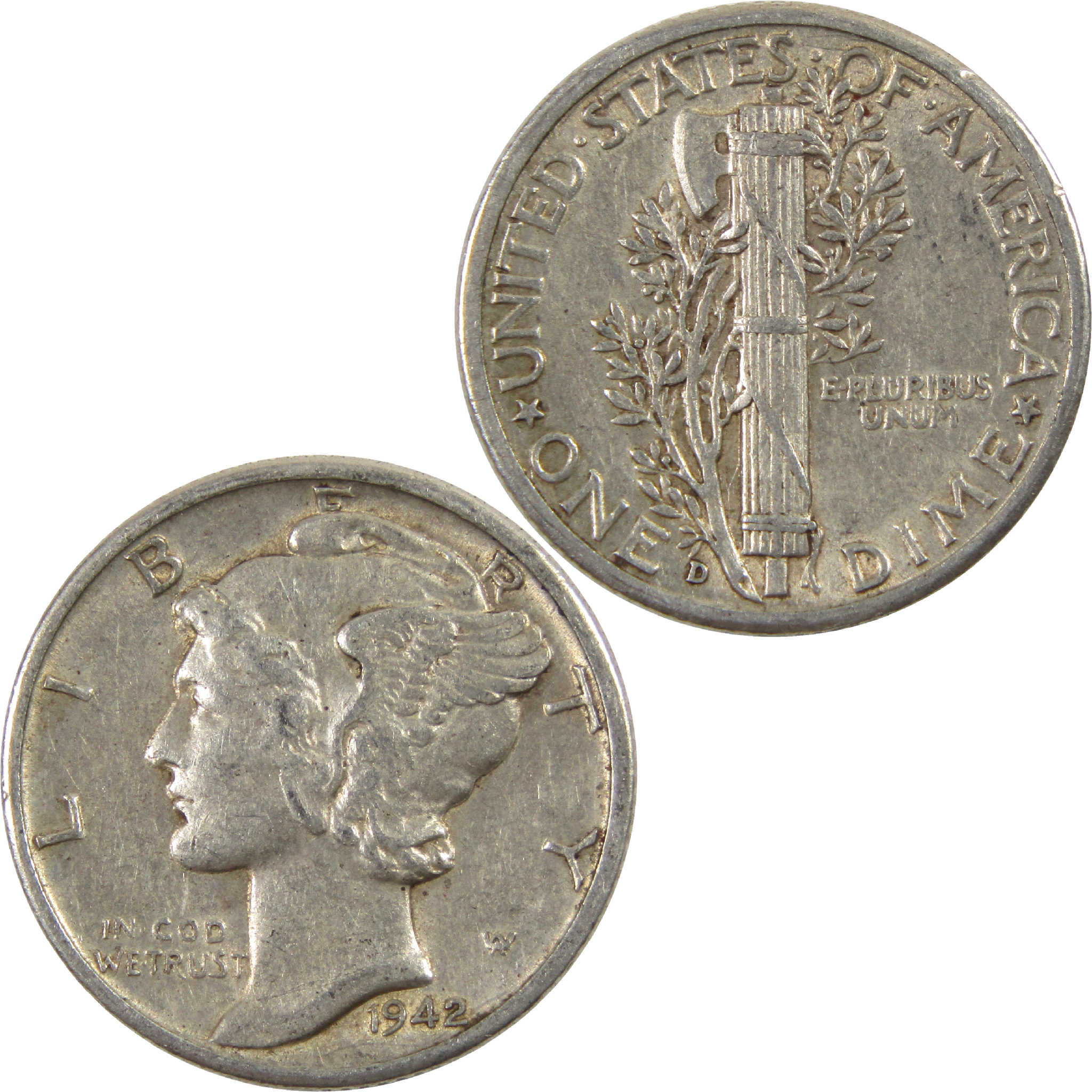 1942 D Mercury Dime AU About Uncirculated Silver 10c Coin