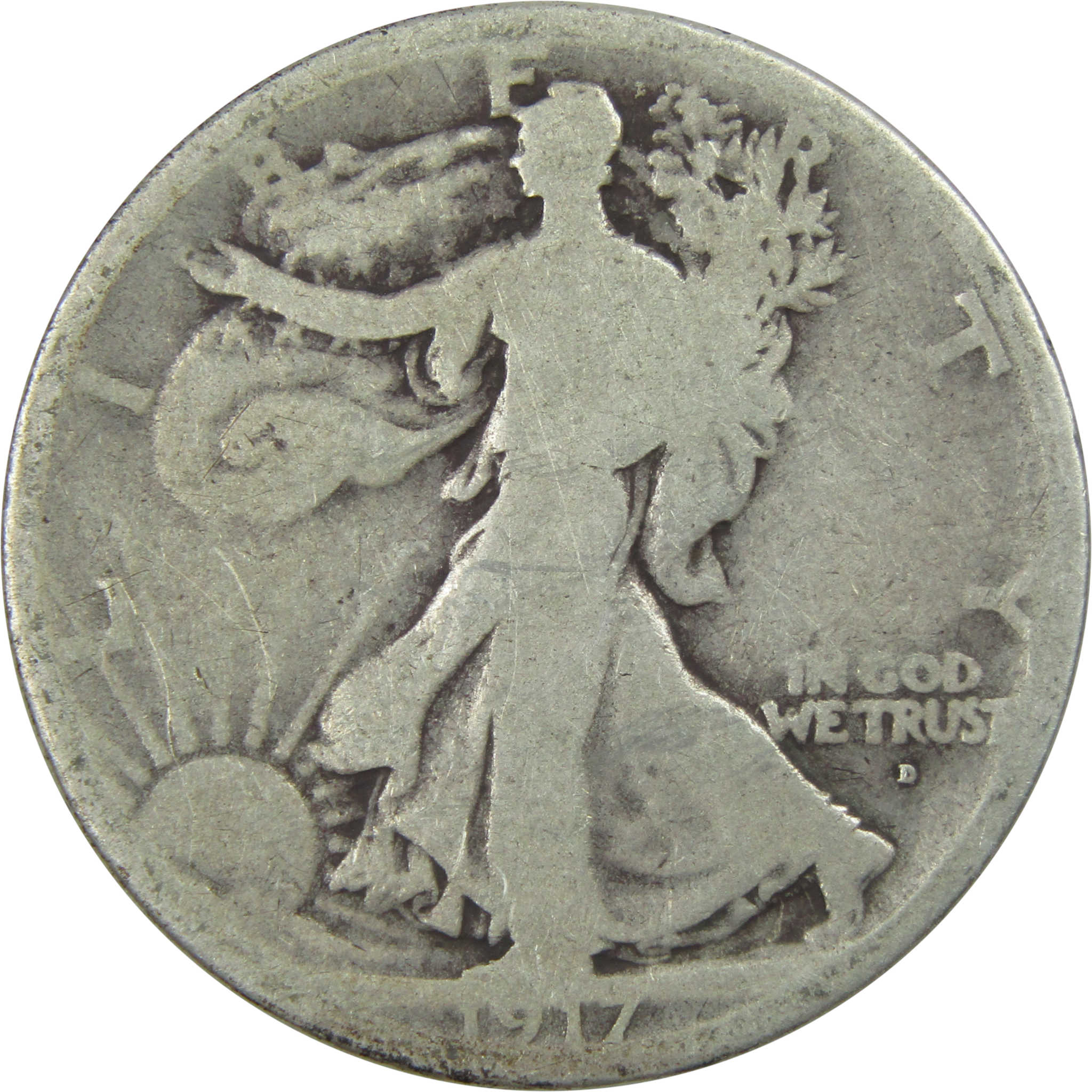 1917 D Obverse Liberty Walking Half Dollar G Good Silver SKU:I15256