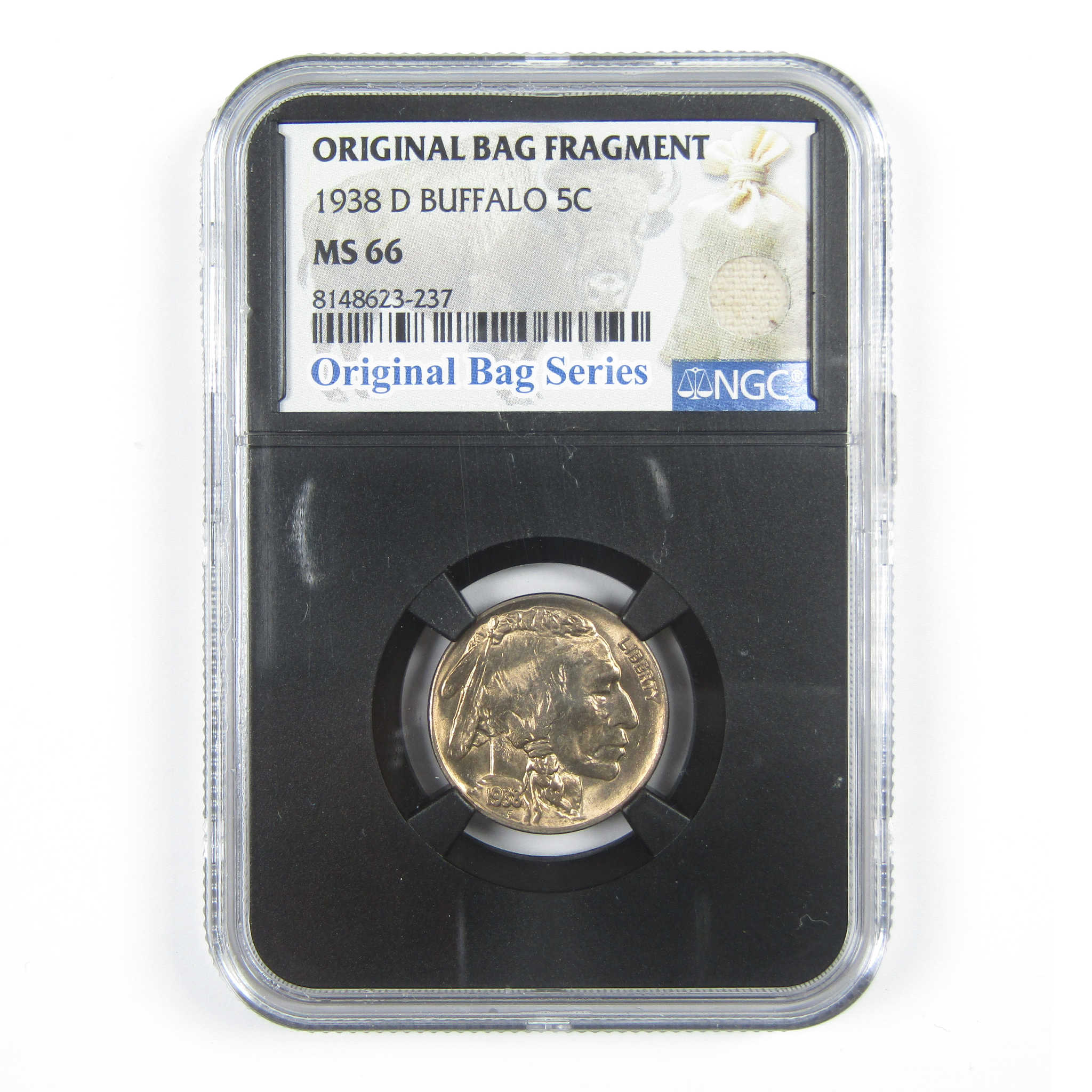 1938 D Buffalo Nickel MS 66 NGC 5c Original Bag Fragment SKU:I14592