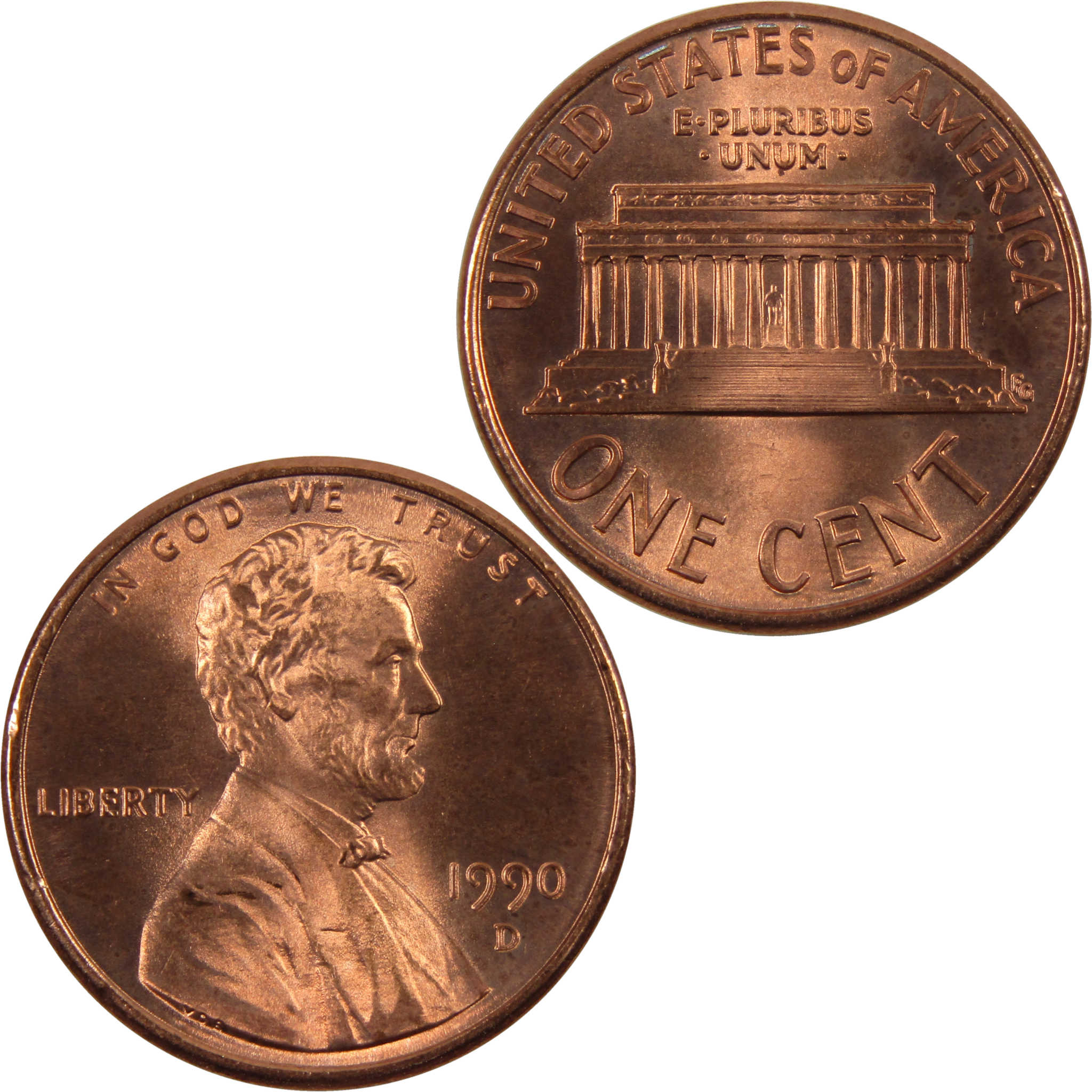 1990 D Lincoln Memorial Cent BU Uncirculated Penny 1c Coin