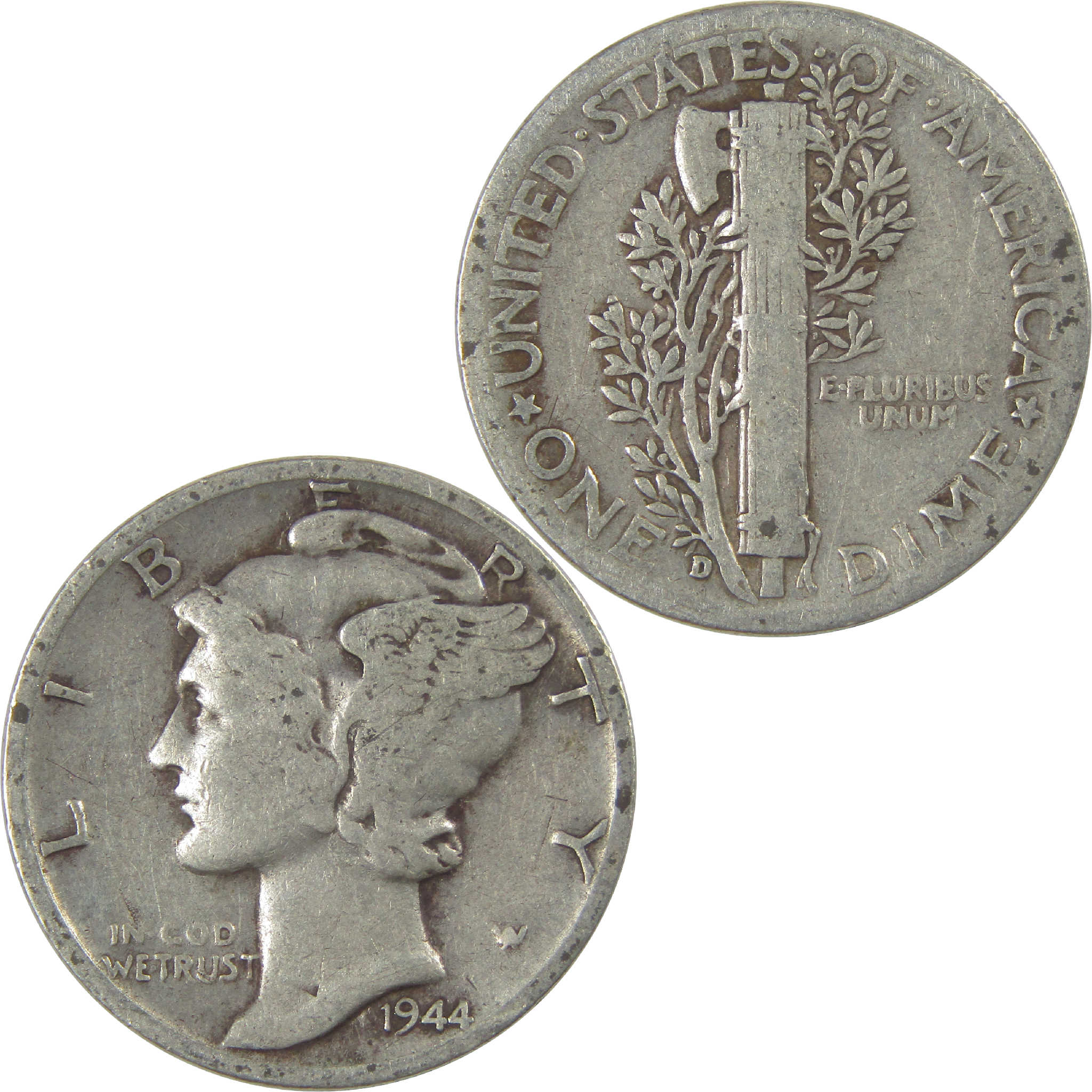 1944 D Mercury Dime Circulated Silver 10c Coin Collectible