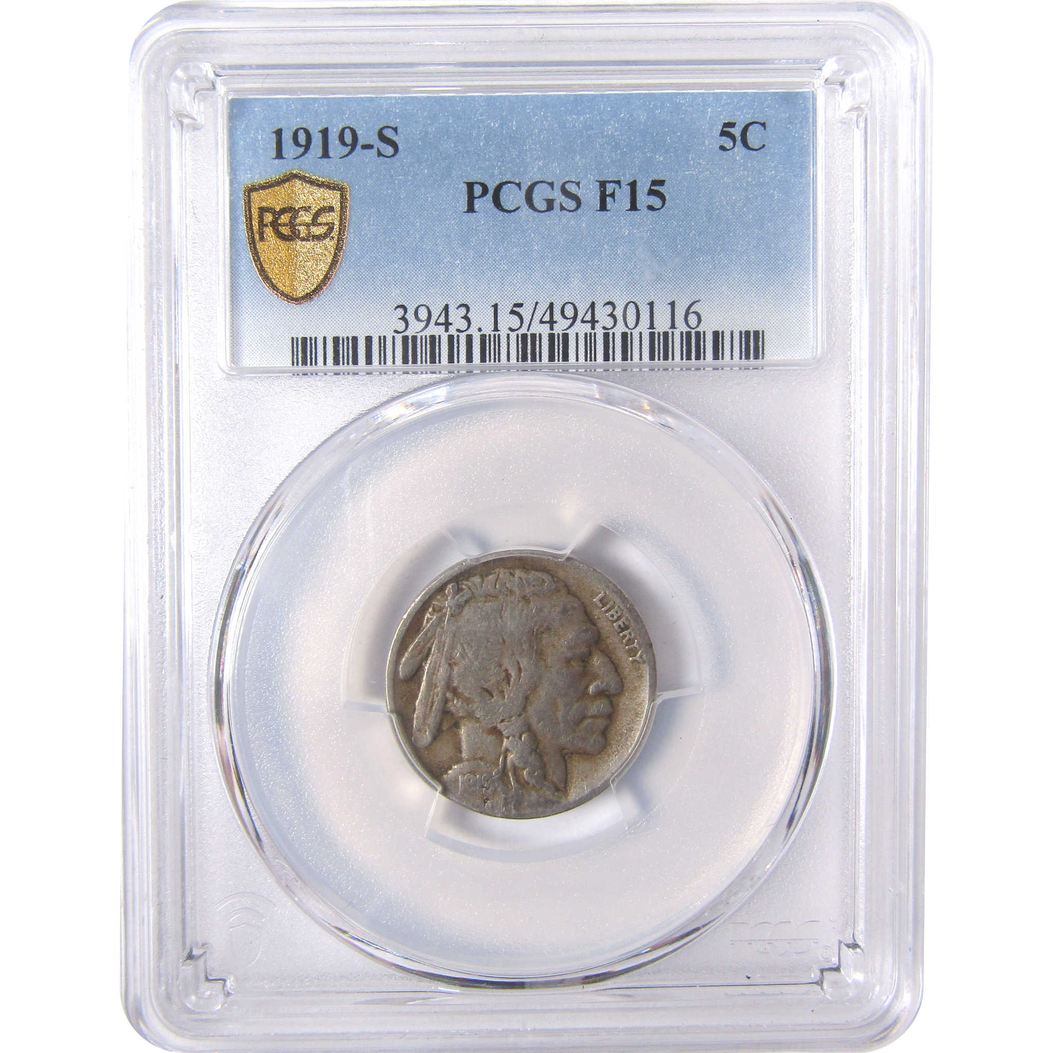 1919 S Indian Head Buffalo Nickel F 15 Pcgs 5c Coin Sku:i17521 