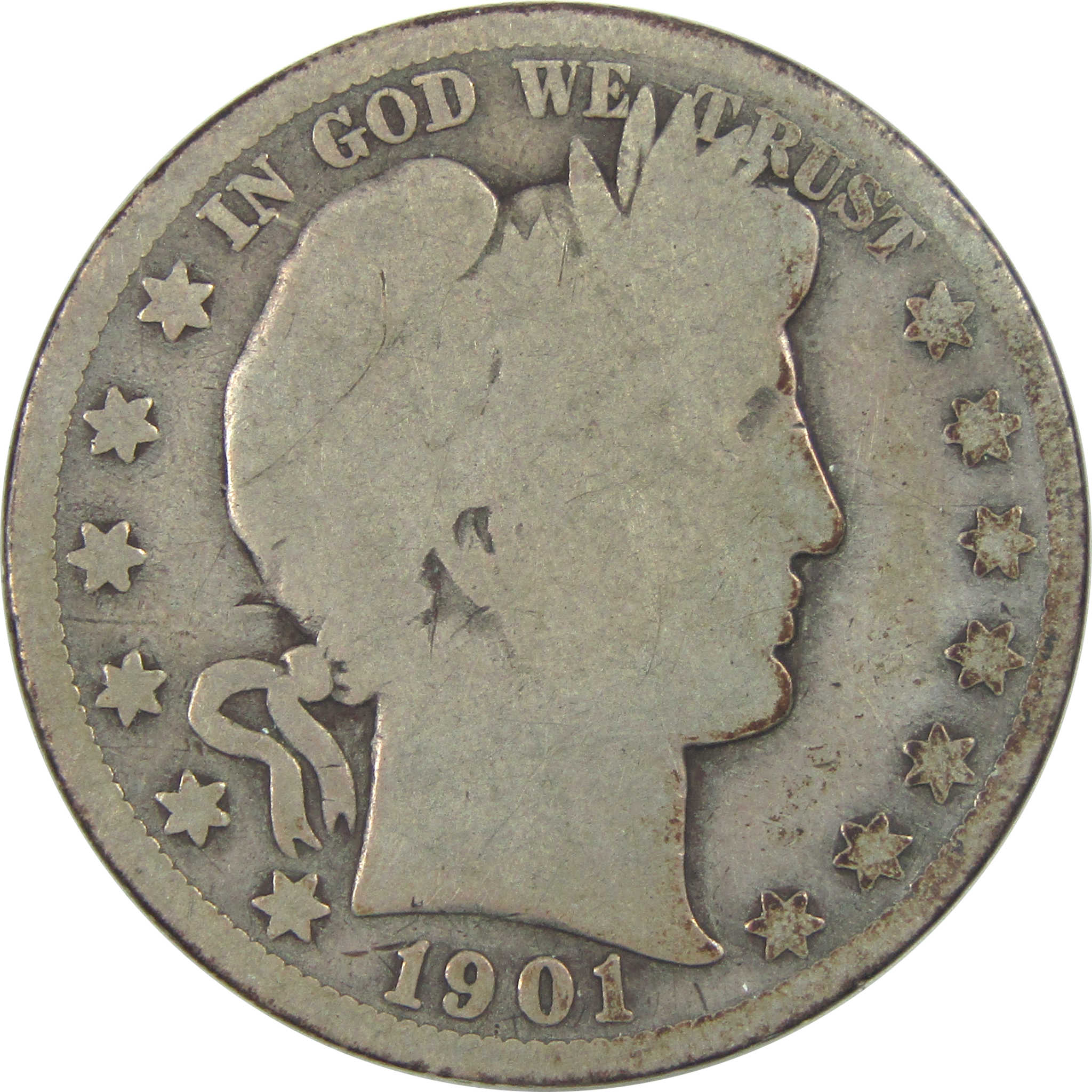 1901 S Barber Half Dollar AG About Good Silver 50c Coin SKU:I15563