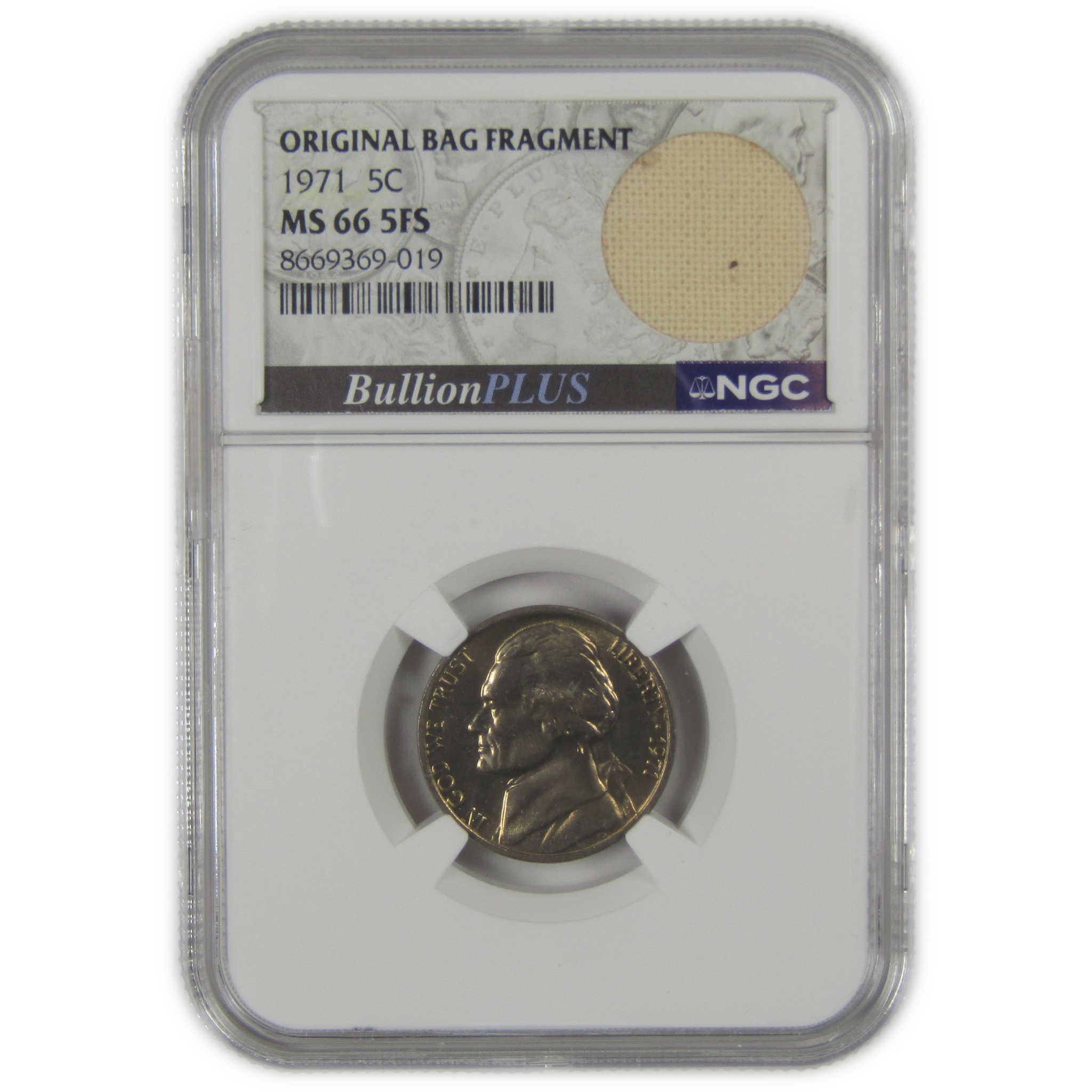 1971 Jefferson Nickel MS 66 5FS NGC Original Bag Fragment SKU:I23486