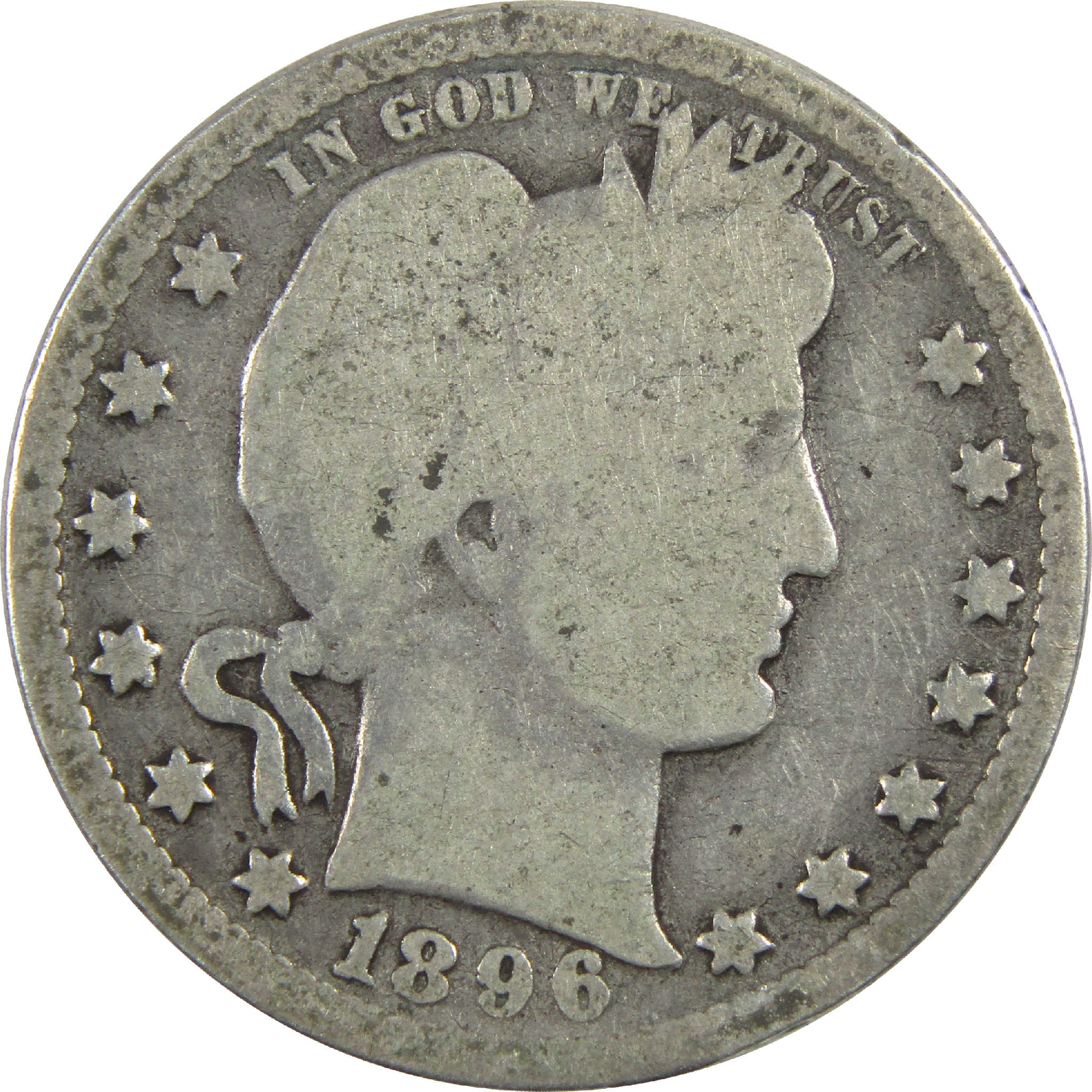 1896 Barber Quarter G Good Silver 25c Coin SKU:I13157