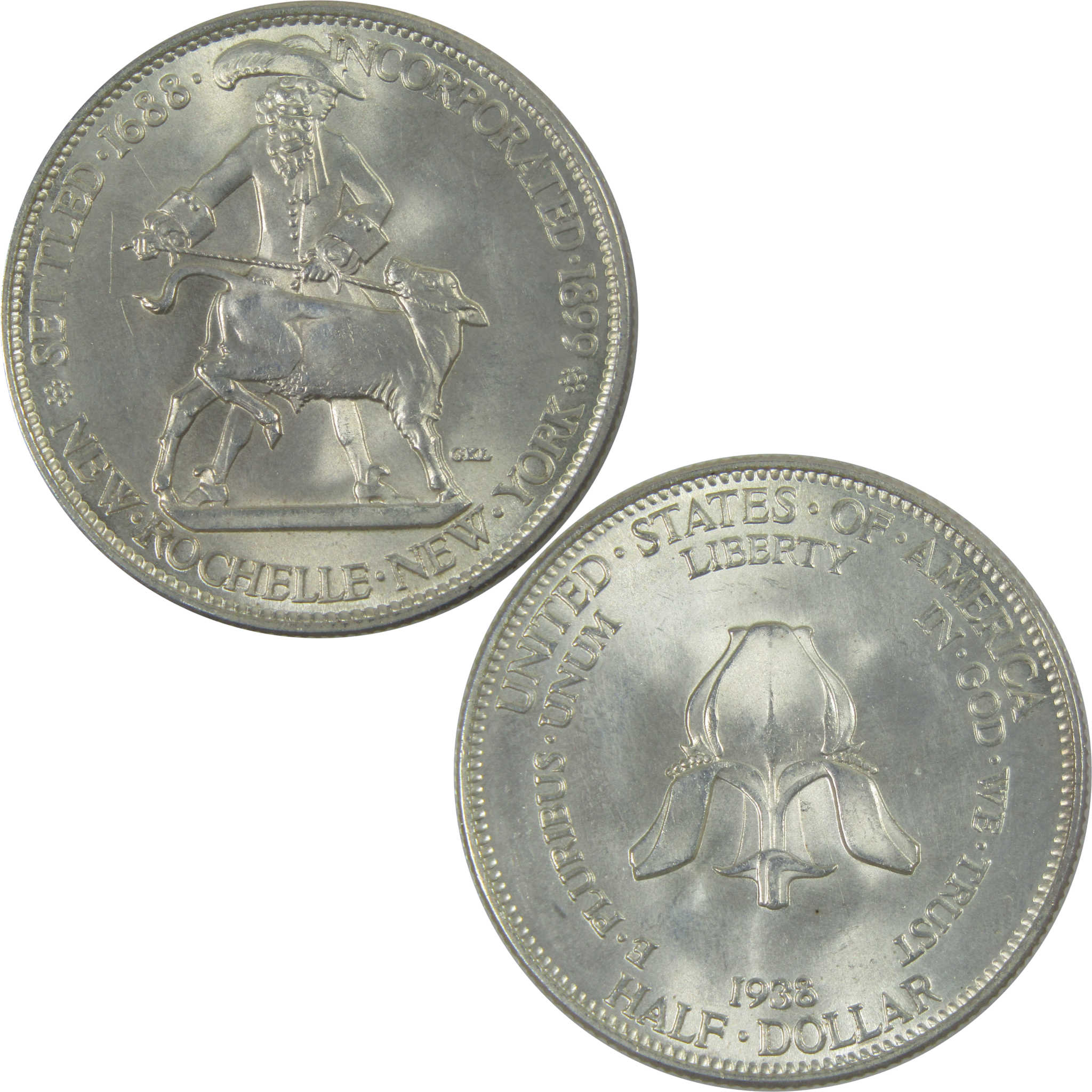 New Rochelle Commemorative Half Dollar 1938 BU Uncirculated Silver