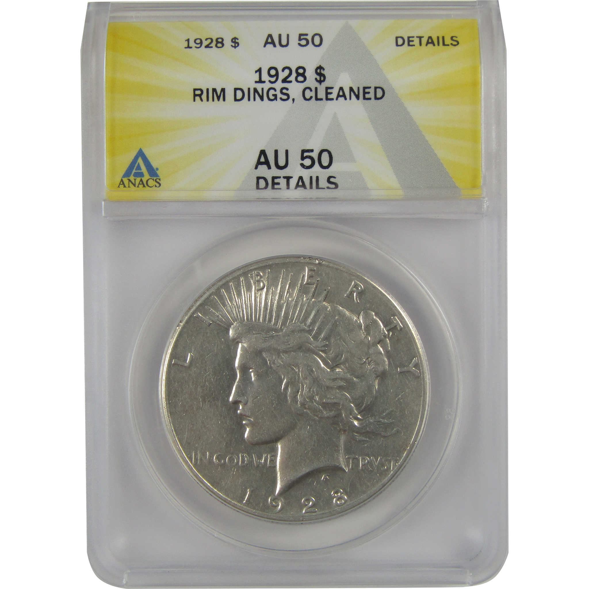 1928 Peace Dollar AU 50 Details ANACS Silver $1 Coin SKU:CP151