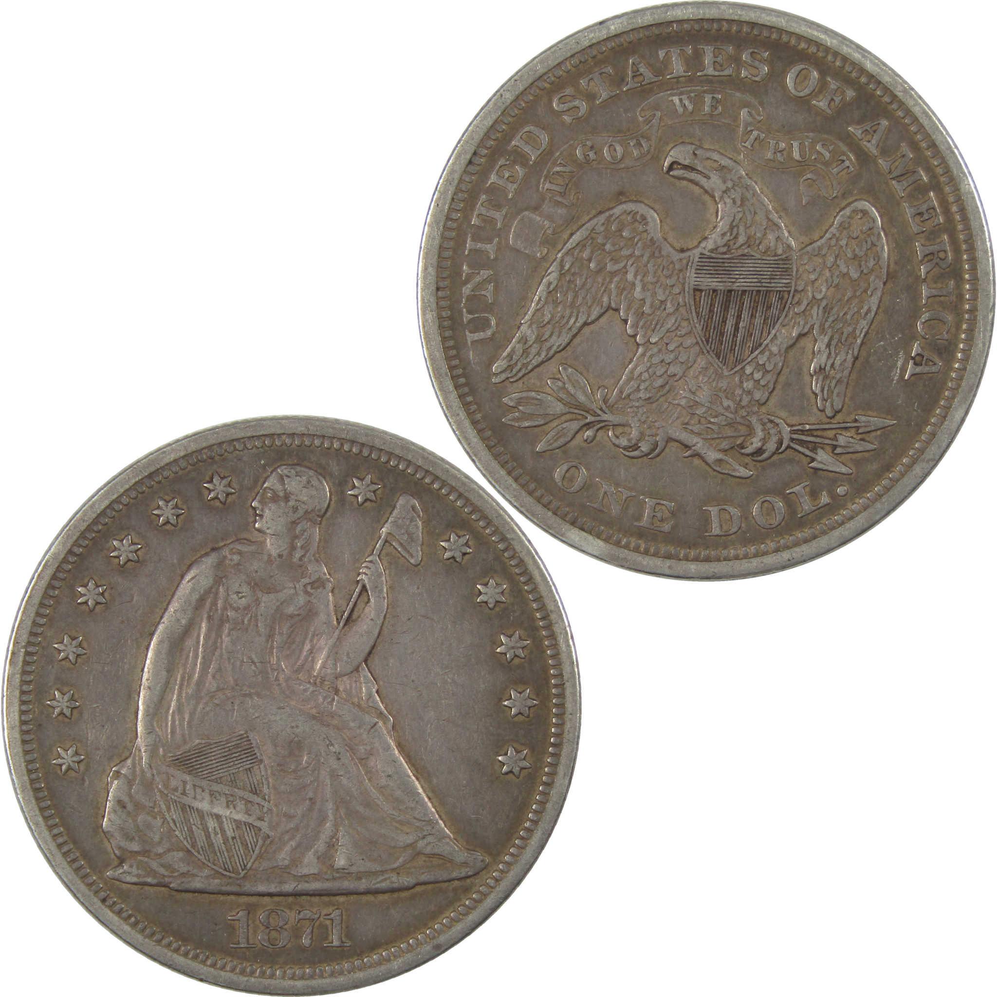 1871 Seated Liberty Silver Dollar VF Very Fine $1 Coin Collectible