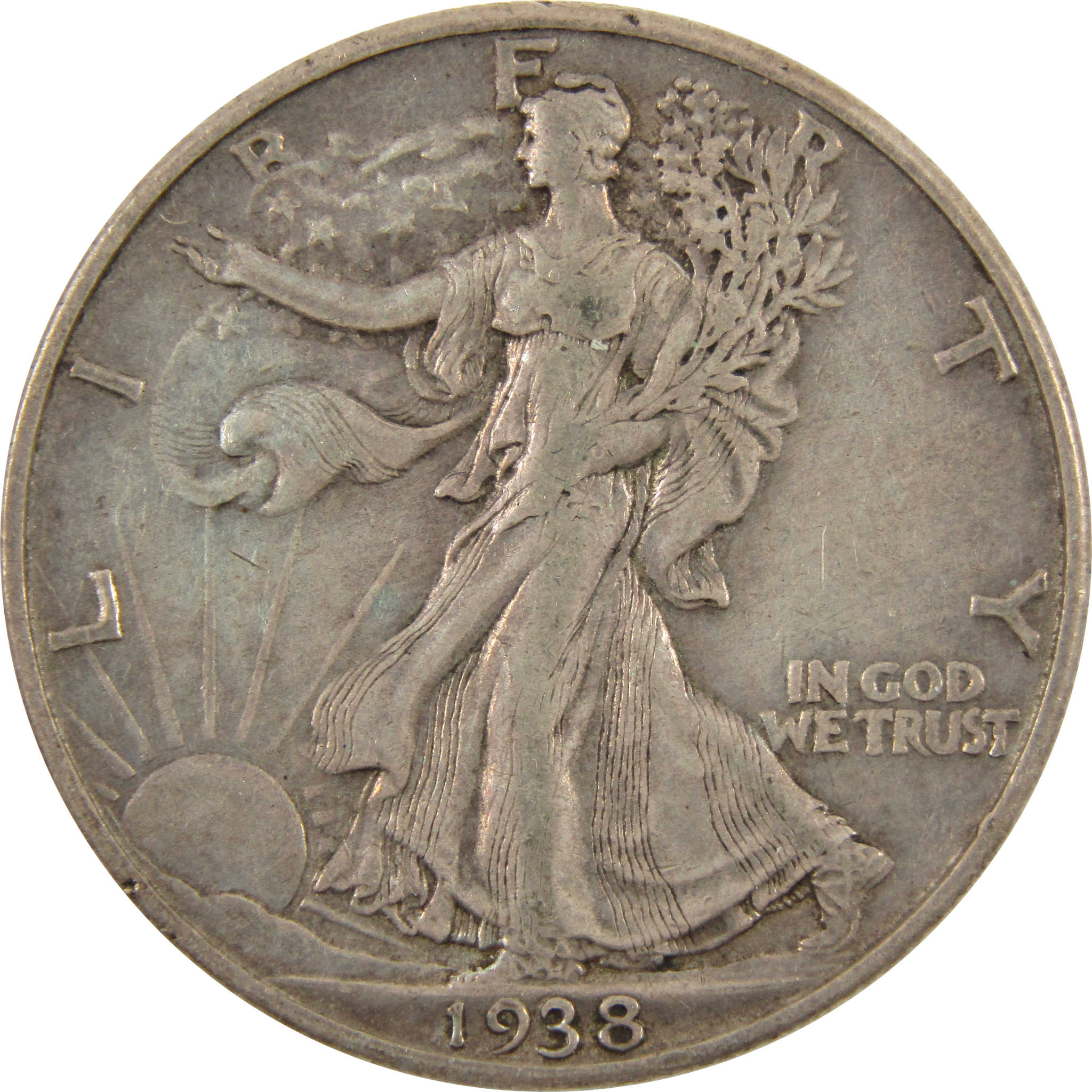 1938 D Liberty Walking Half Dollar XF EF 90% Silver 50c SKU:I10255