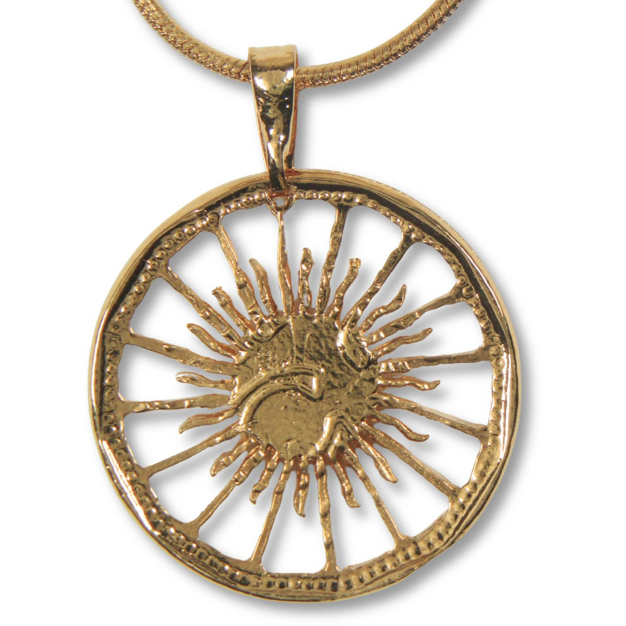 Radiant Sun Face Pendant with Gold-Plated Chain