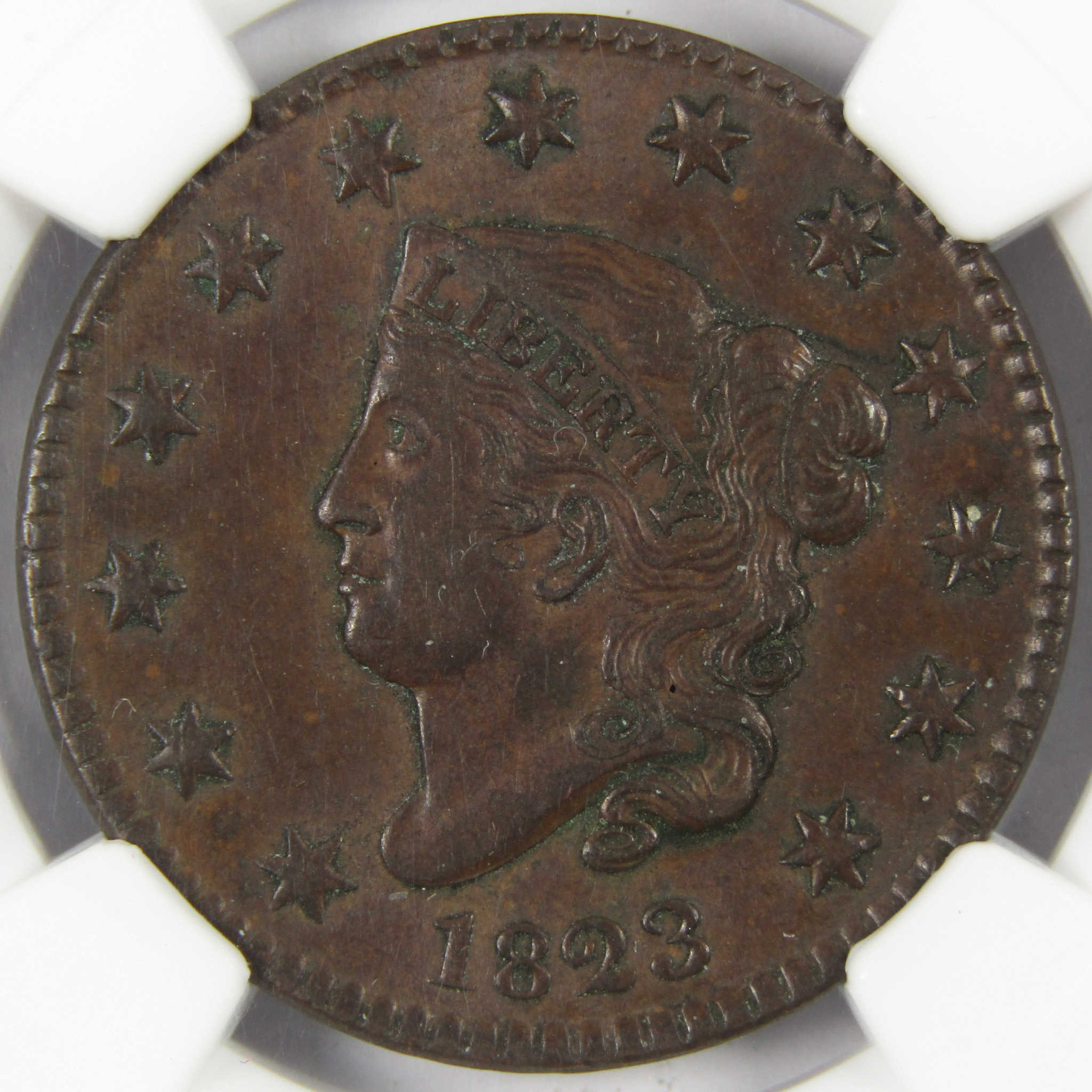 1823 N-2 Coronet Head Large Cent AU 58 BN NGC Copper Penny 1c Coin