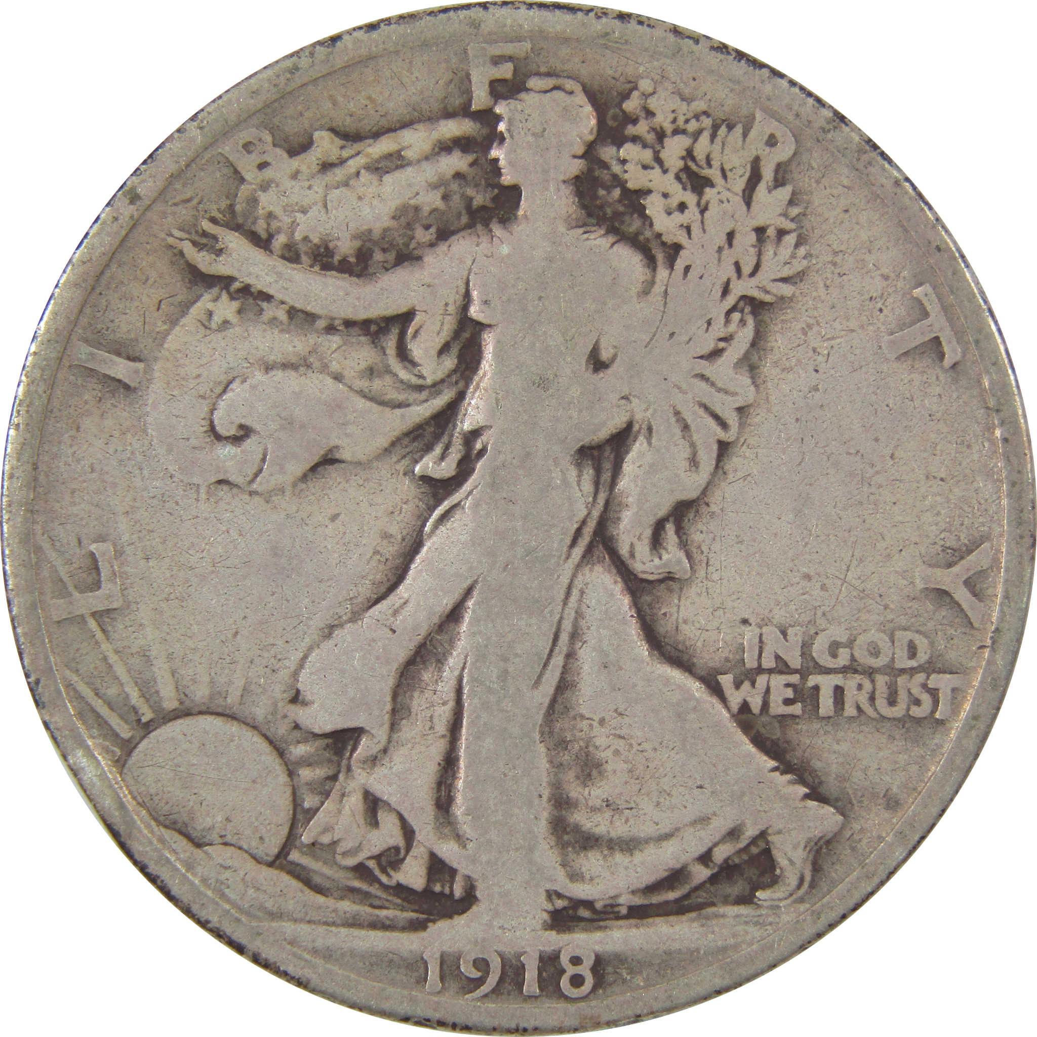 1918 S Liberty Walking Silver Half Dollar VG Very Good Coin SKU:I24156