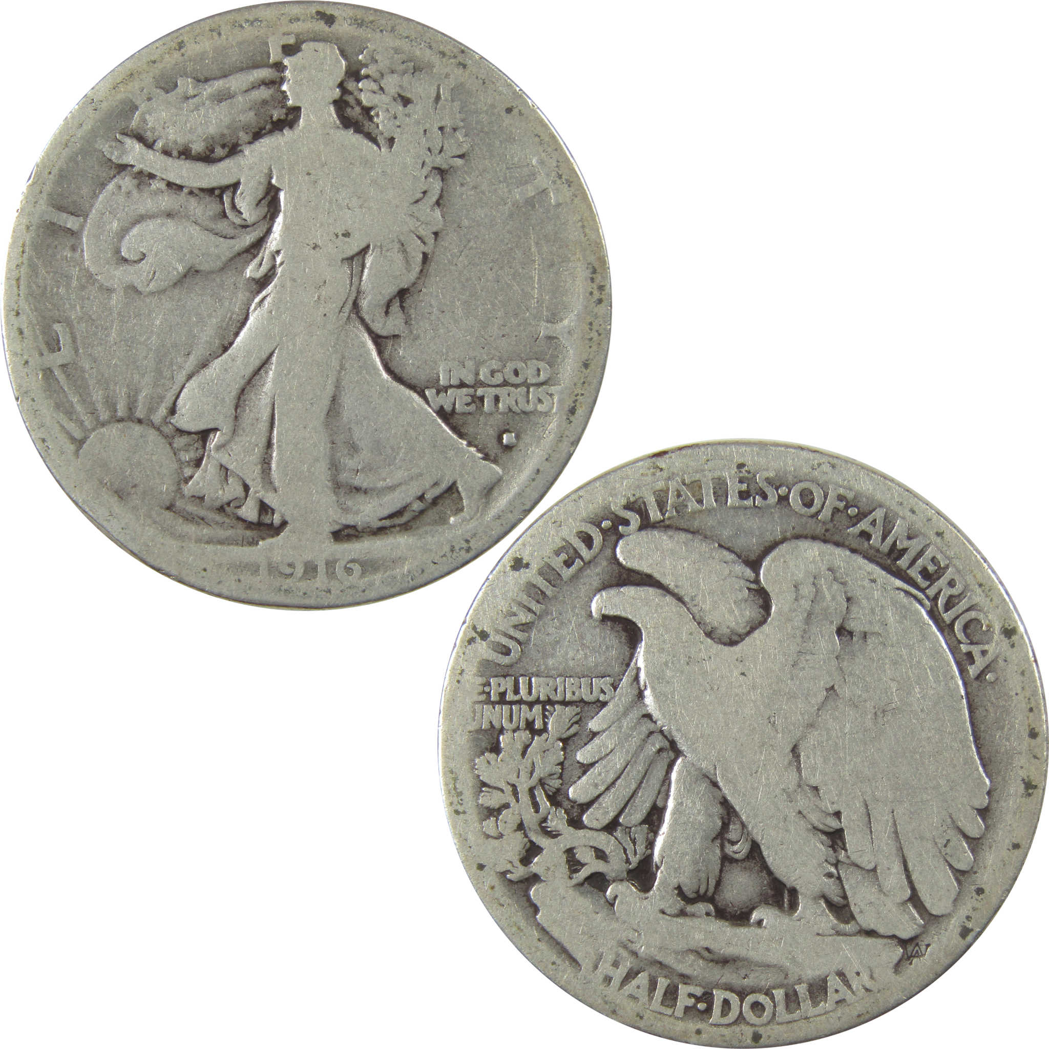 1916 S Liberty Walking Silver Half Dollar G Good 50c Coin SKU:I24102