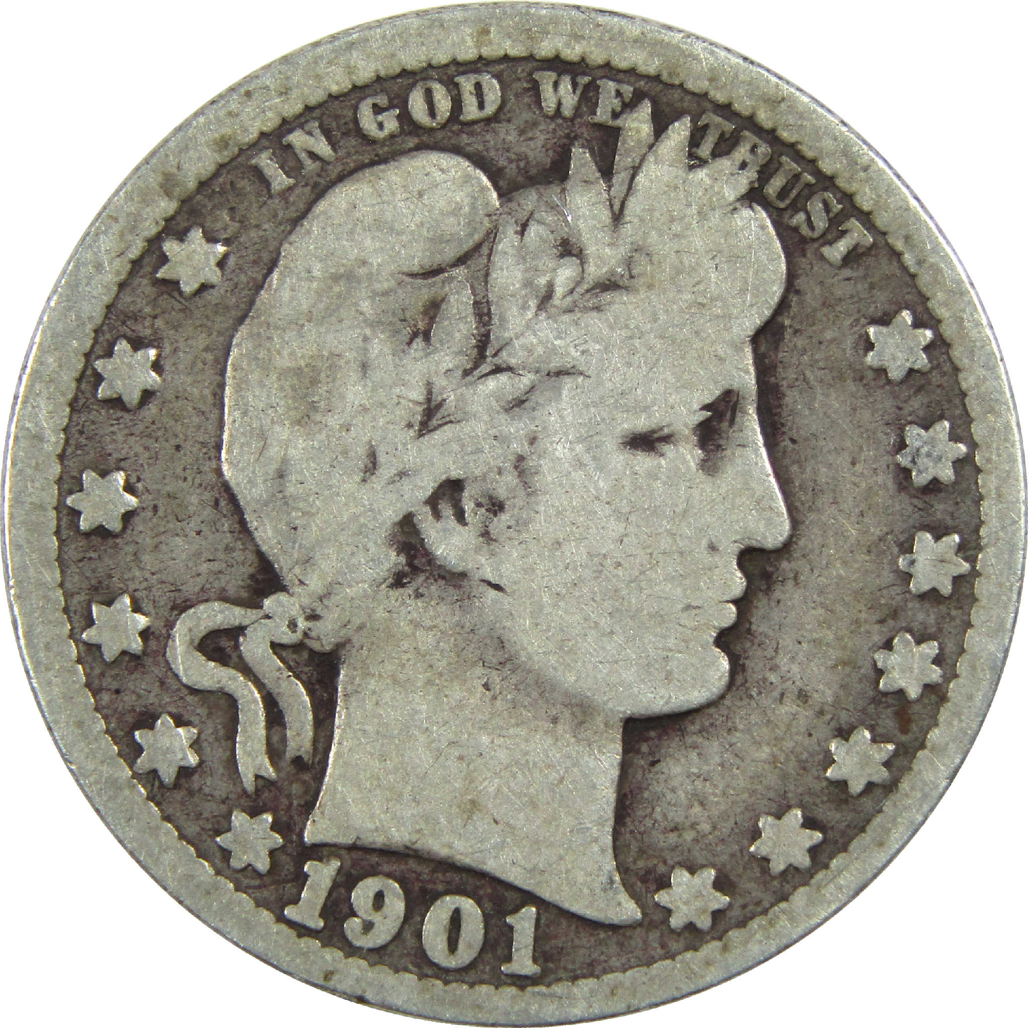 1901 Barber Quarter G Good Silver 25c Coin SKU:I13141