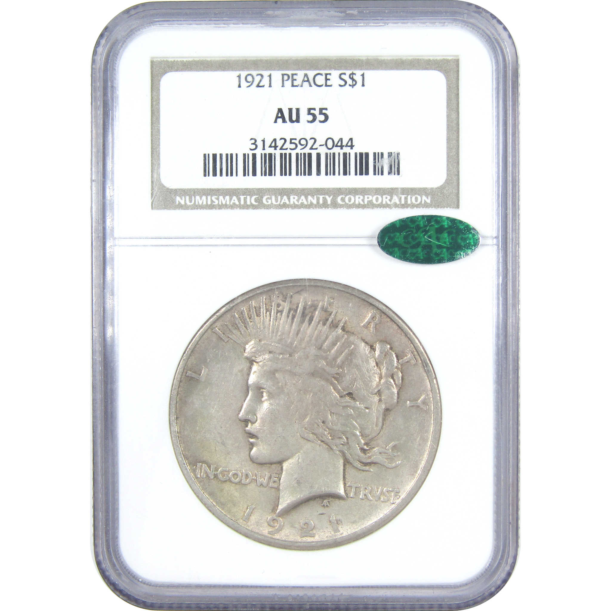 1921 High Relief Peace Dollar AU 55 NGC CAC Silver $1 Coin SKU:I15376