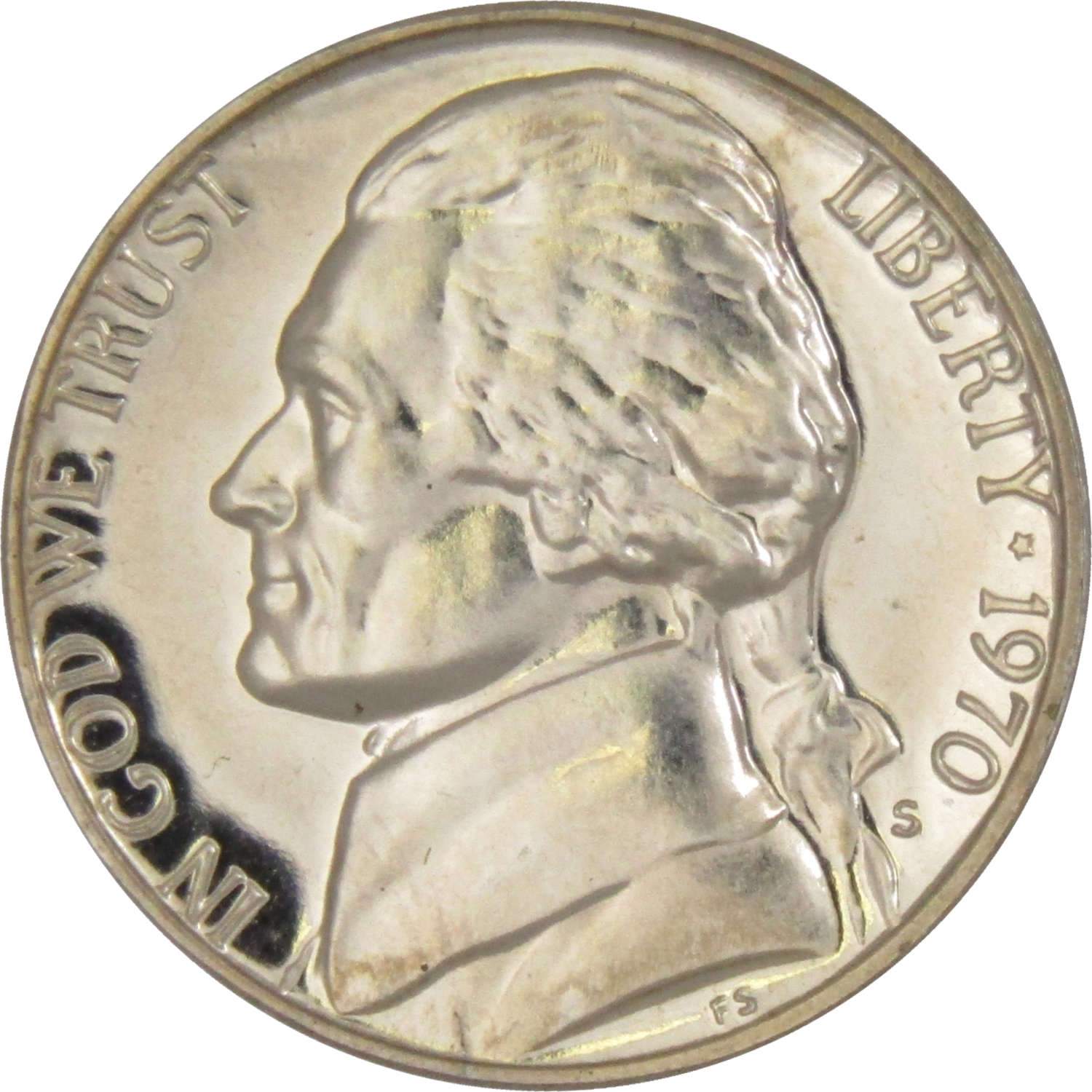 1970 S Jefferson Nickel Proof 5c Coin Collectible