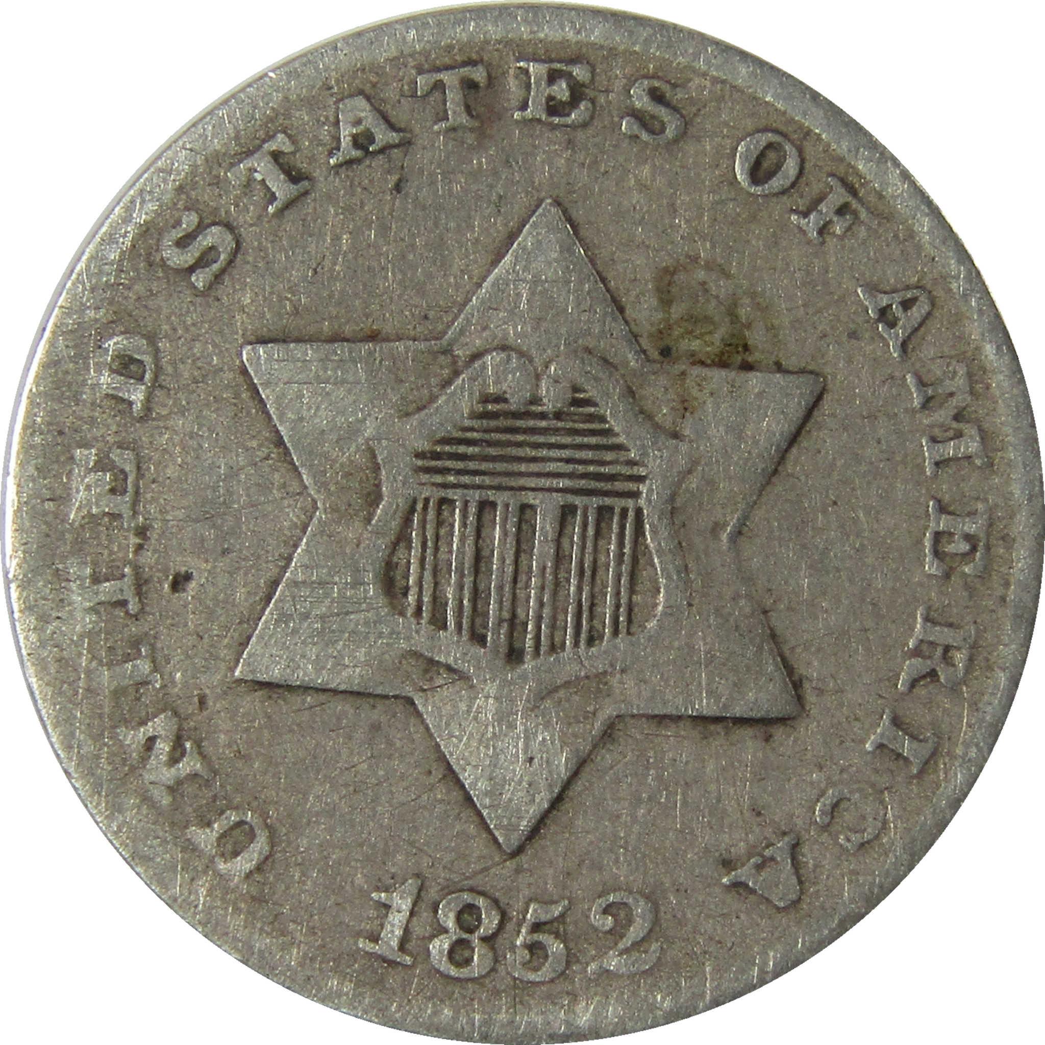 1852 Silver Three Cent Piece F Fine Details Trime 3c Coin SKU:I28240