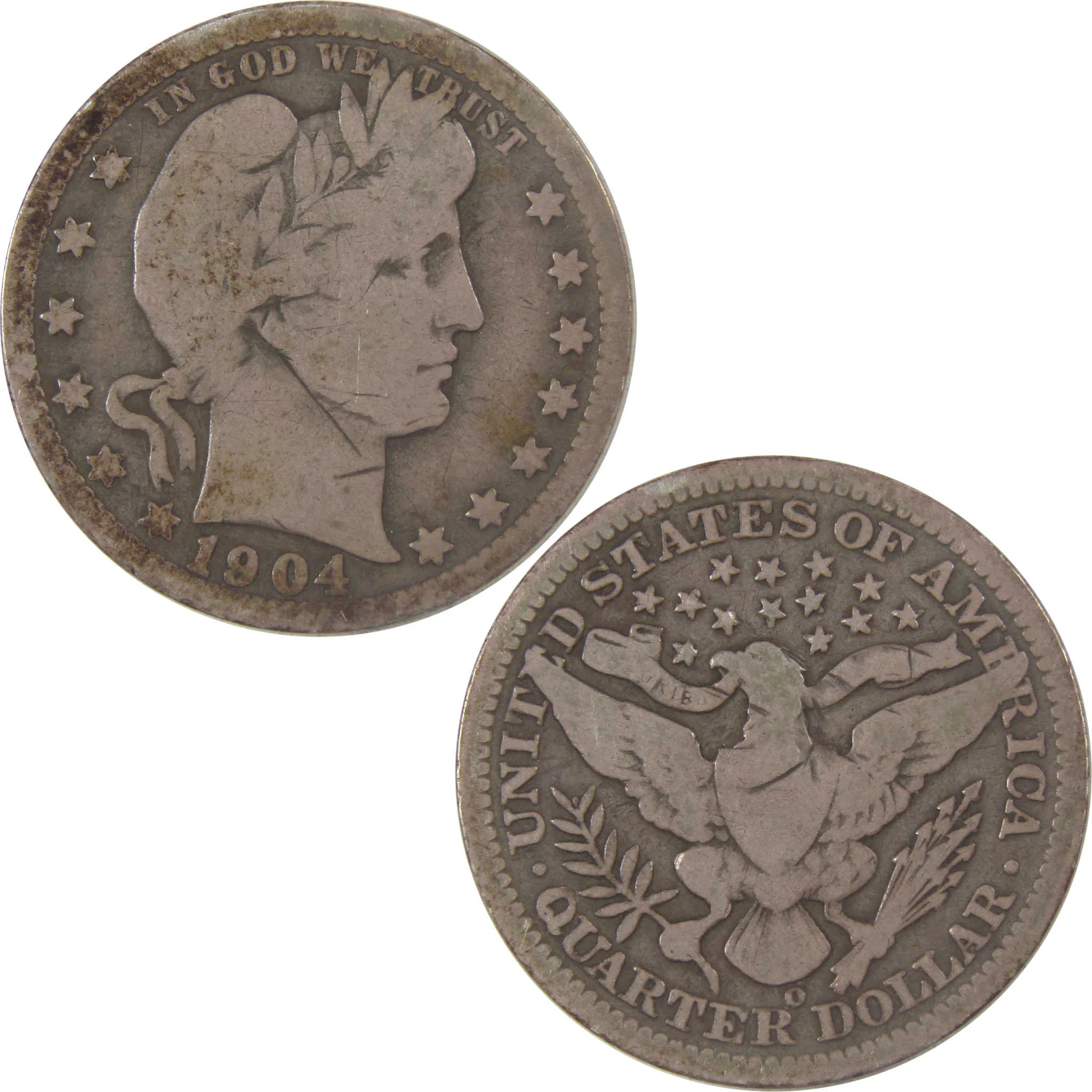 1904 O Barber Silver Quarter VG Very Good Details 25c Coin SKU:I23995