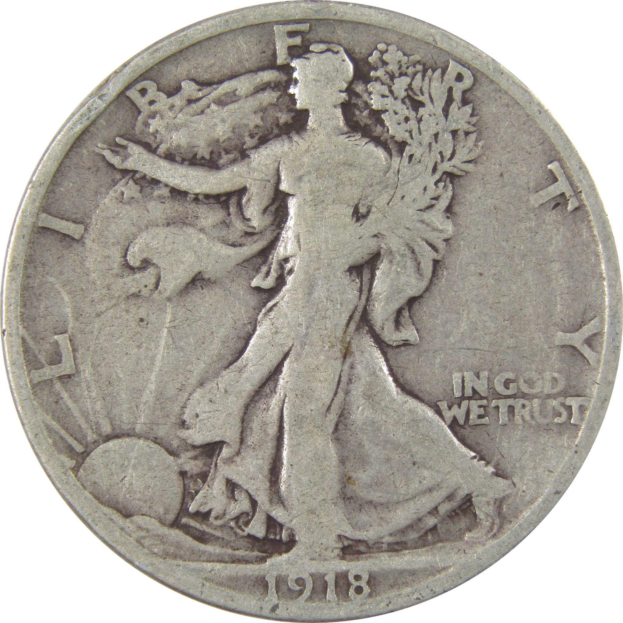 1918 S Liberty Walking Silver Half Dollar VG Very Good Coin SKU:I24158