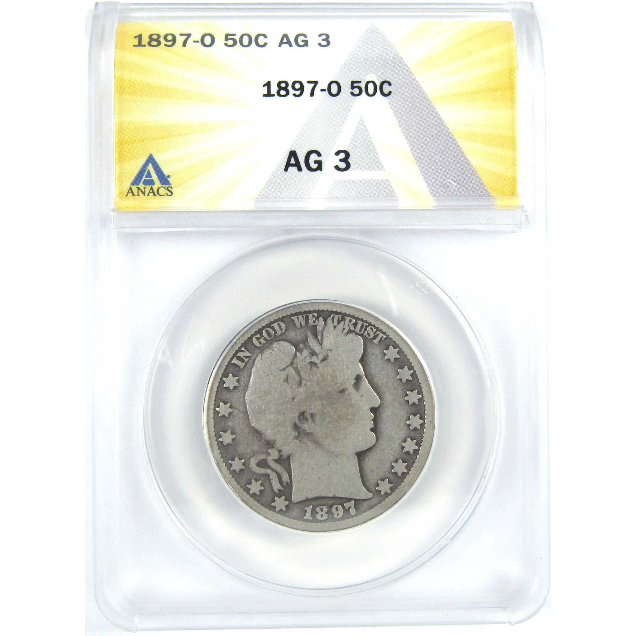 1897 O Barber Half Dollar AG 3 ANACS Silver 50c Coin SKU:I16348