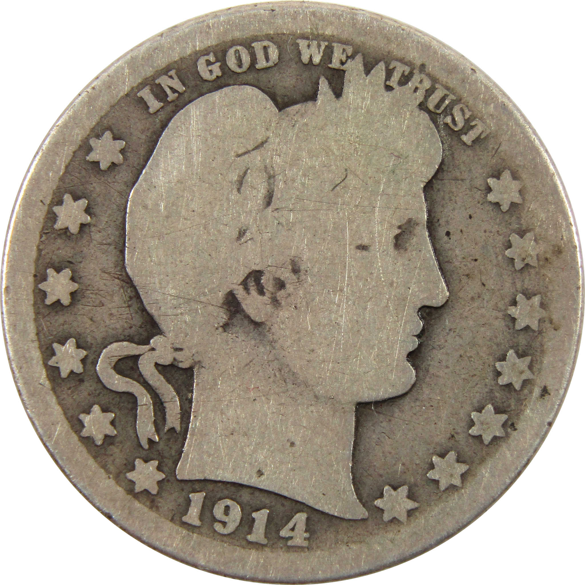 1914 S Barber Quarter AG About Good 90% Silver 25c Coin SKU:I10453