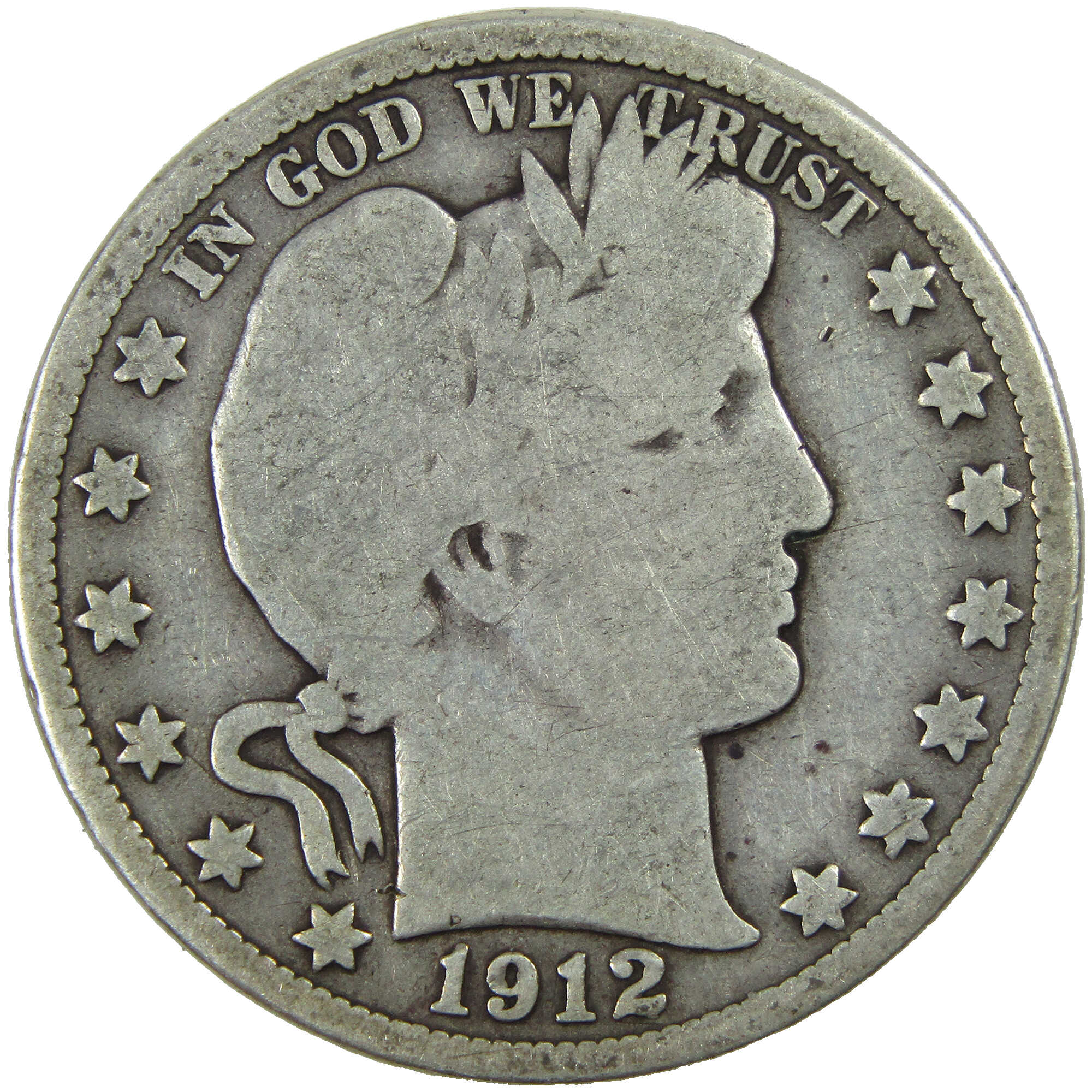 1912 Barber Half Dollar G Good Silver 50c Coin SKU:I12767