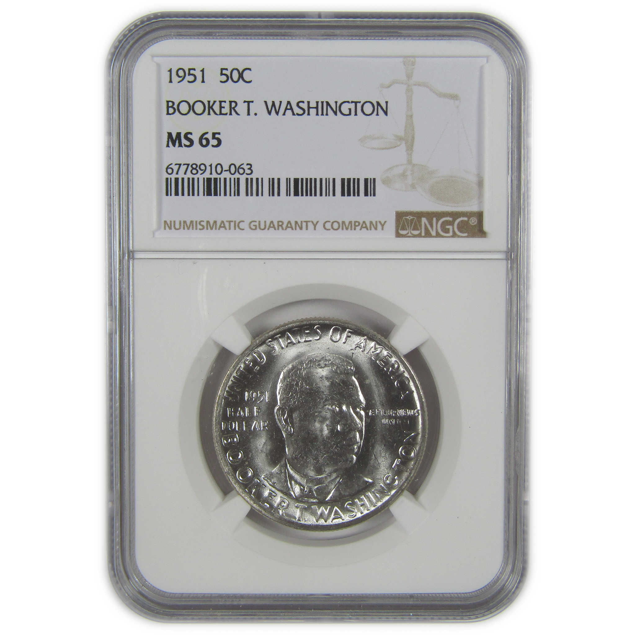 1951 Booker T Washington Commemorative Silver Half Dollar MS 65 NGC
