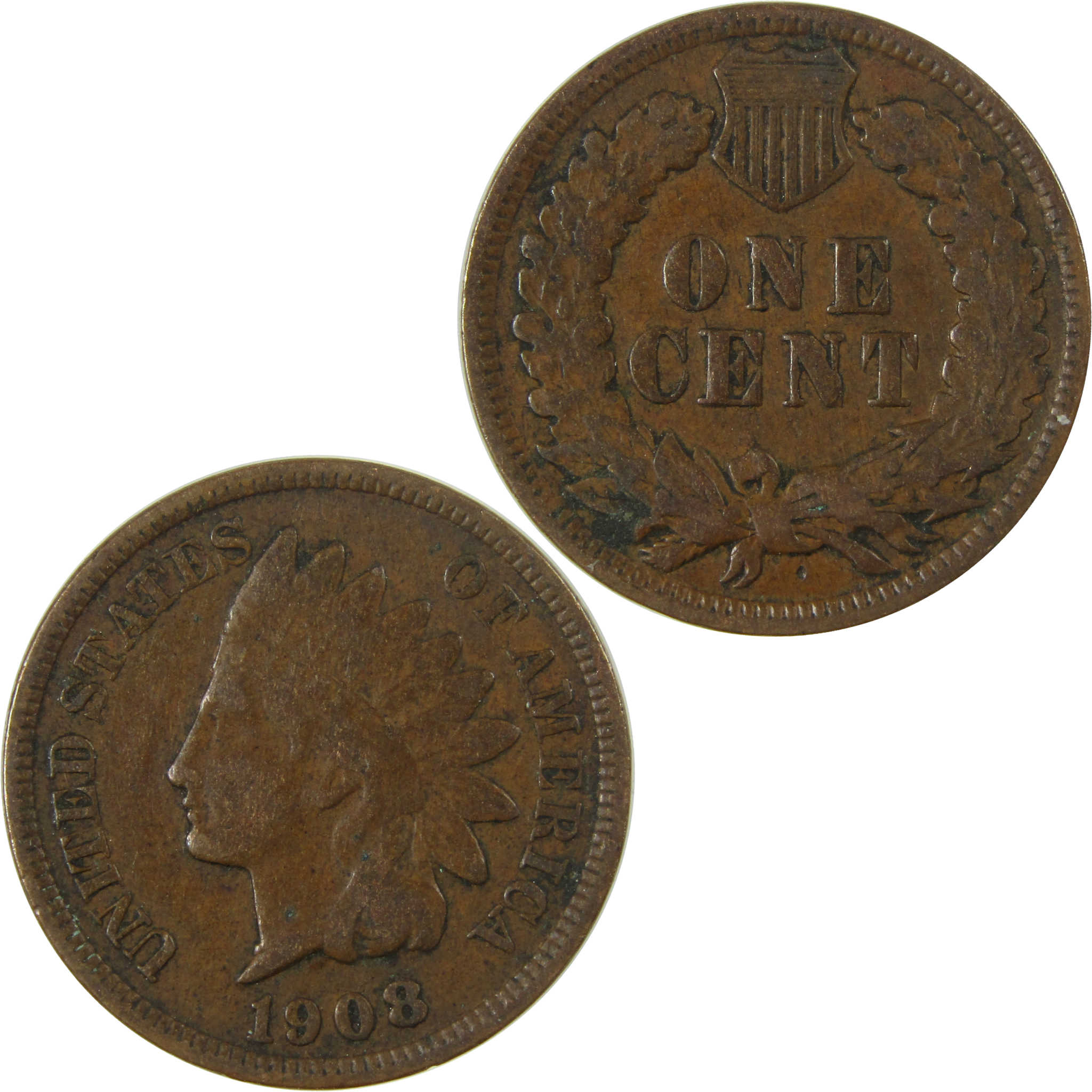 1908 Indian Head Cent F Fine Penny 1c Coin Collectible SKU:I26947
