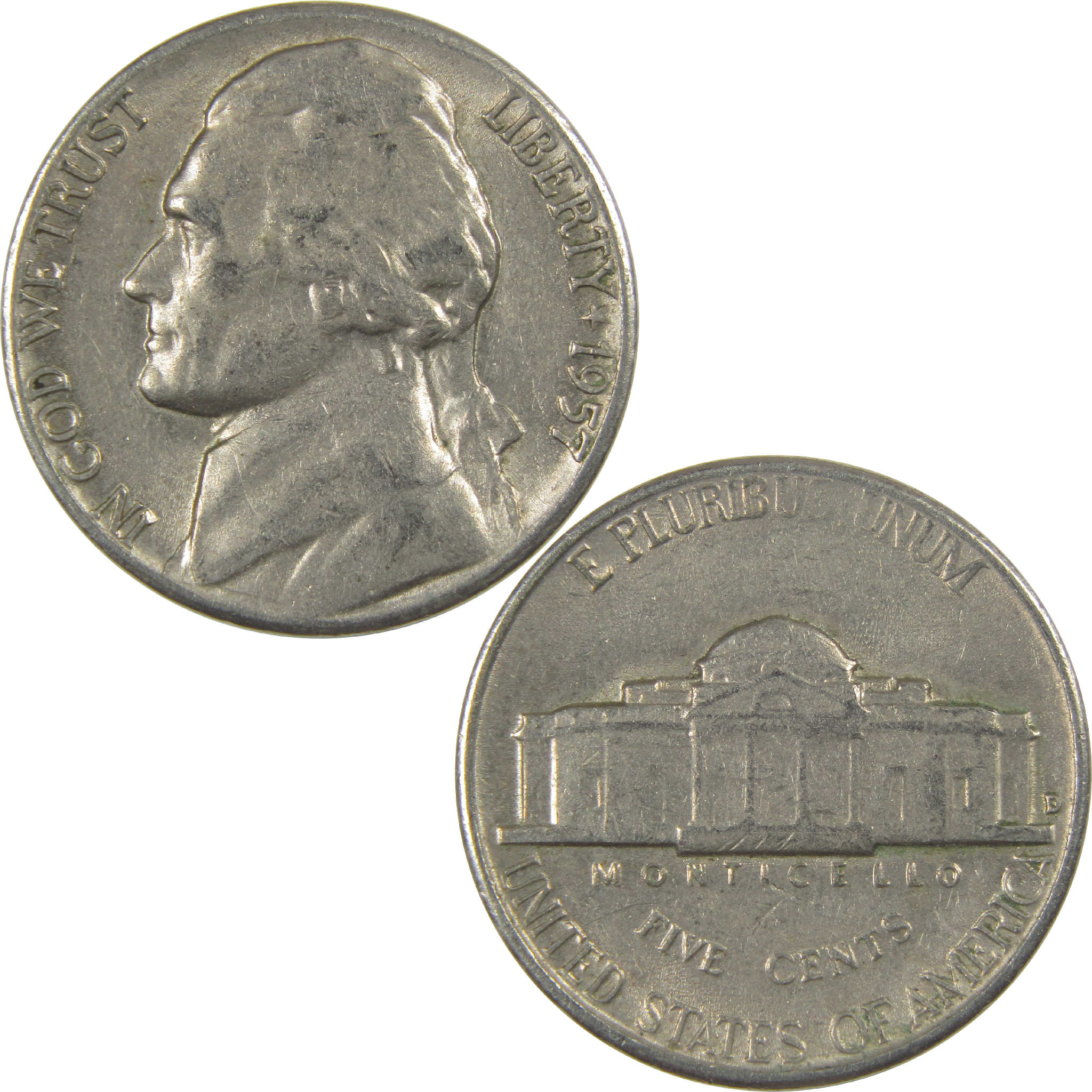 1957 D Jefferson Nickel Circulated 5c Coin Collectible